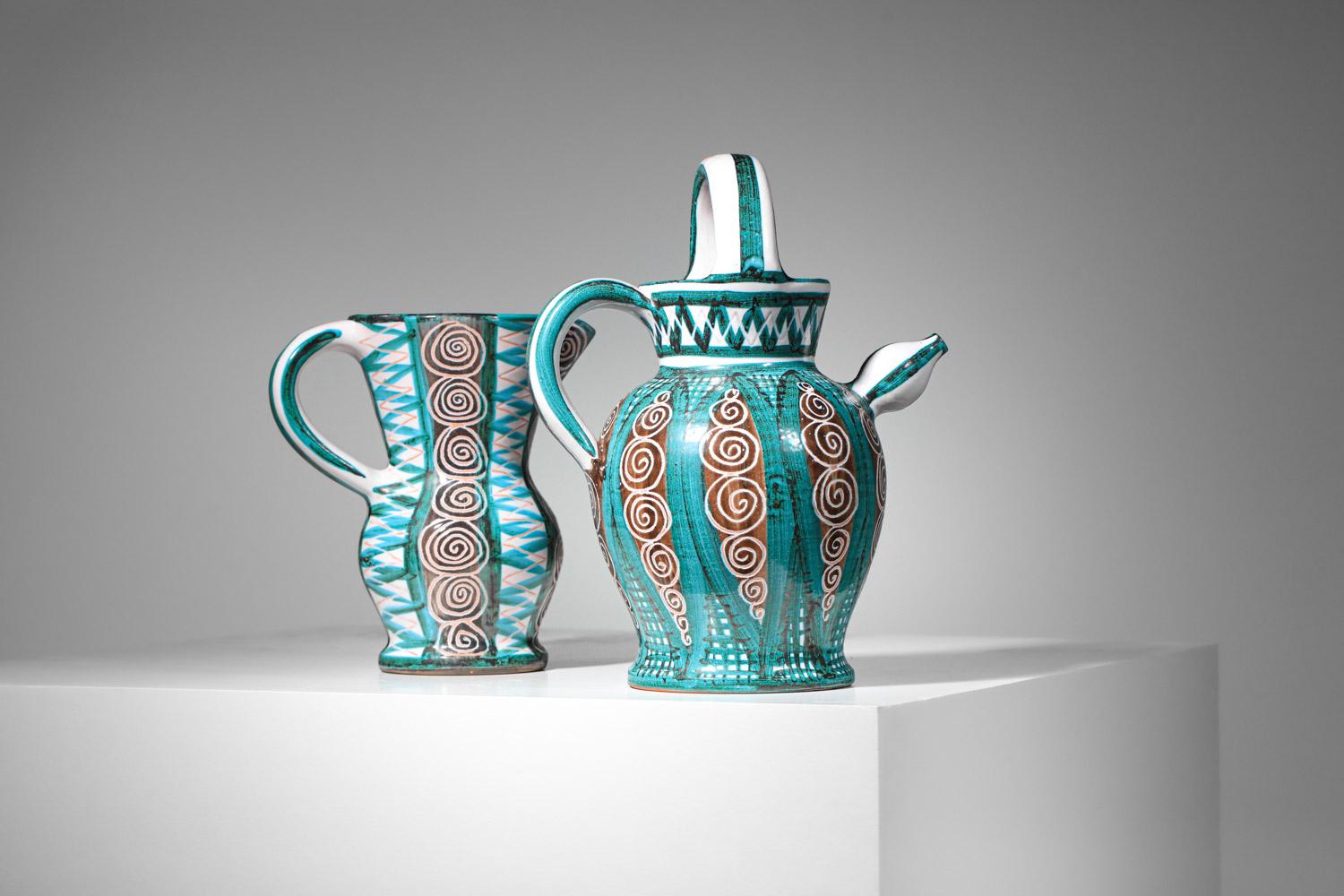 Mid-Century Modern Pitcher robert picault vallauris ceramics années 60 For Sale