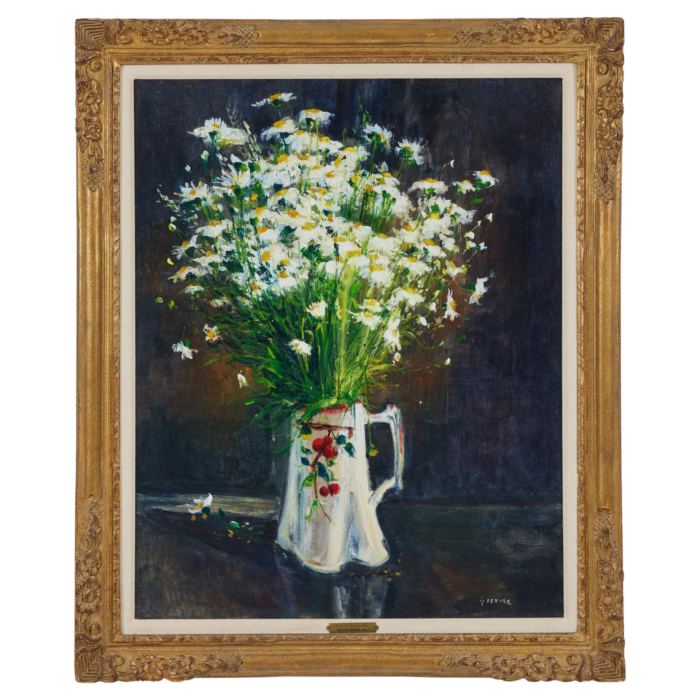 Pitcher with Flowers, Oil on Canvas, Gaston Sébire (1920-2001) For Sale