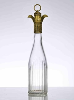 Pitcher with Glasses, Tray and Chiseled Brass Stopper, 1970s