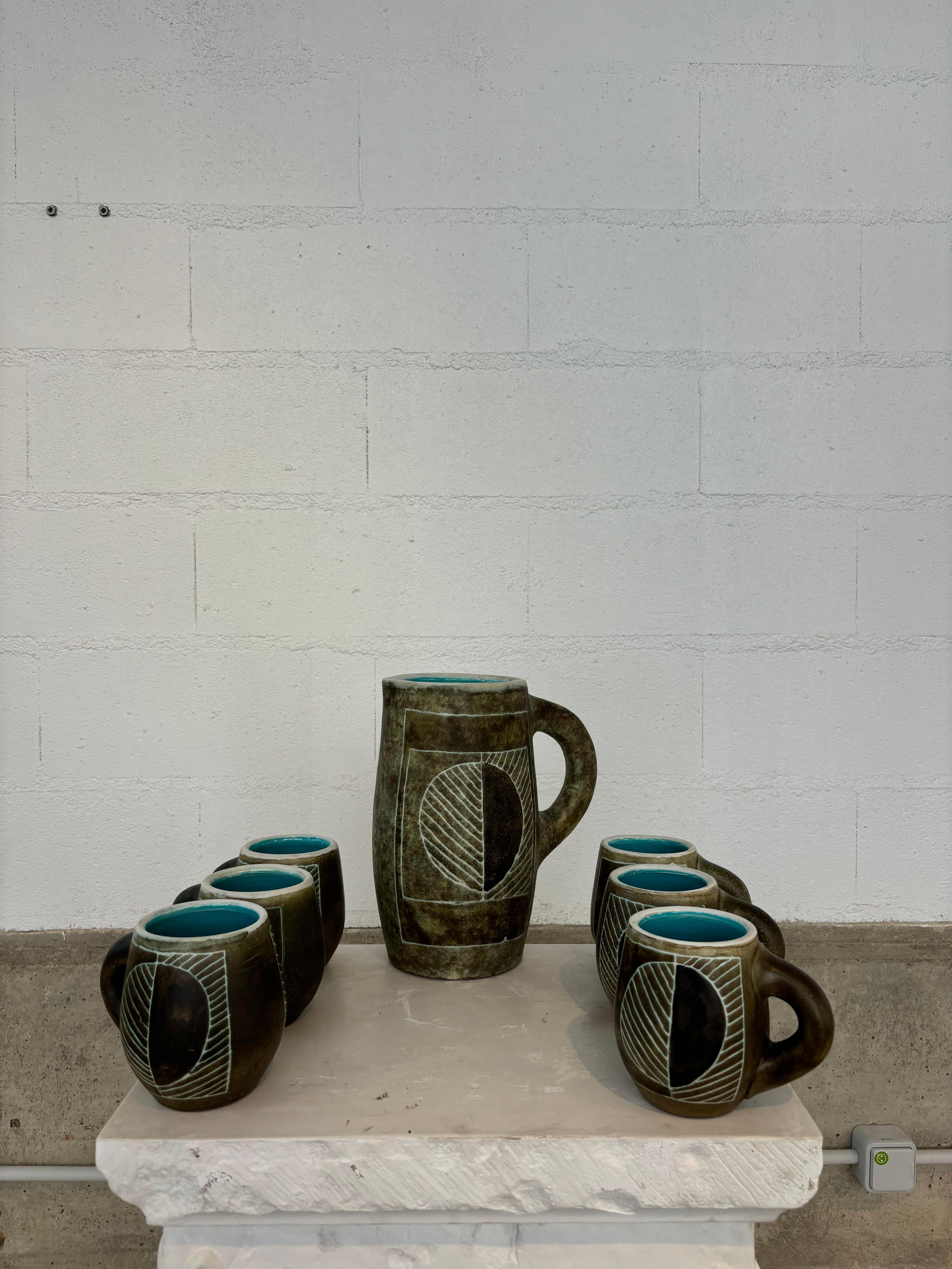 Pitchers and cup by Les 2 Potiers en Bueno estado para la venta en SAINT-OUEN-SUR-SEINE, FR