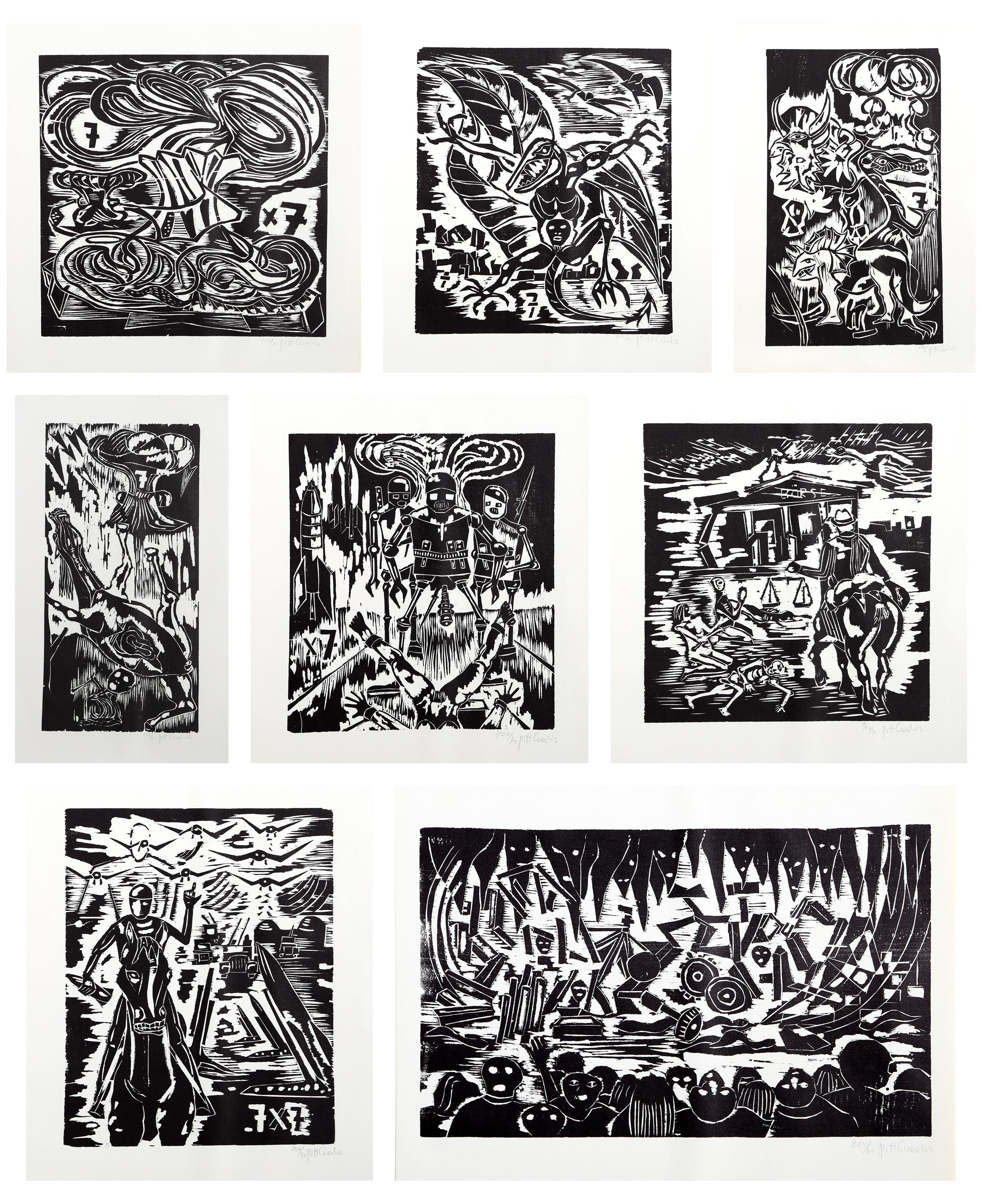 Pitt Cuerlis, Alemán (1919 - ) - Cartera Apokalypse, Año:  1969, Medio:  8 xilografías, cada una firmada y numerada a lápiz, Edición:  204, Talla:  25.25  x 20 in. (64.14  x 50.8 cm) 