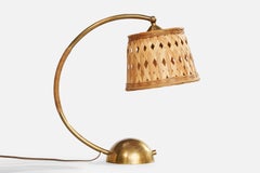 Pitt Müller Attribution, Table Lamp, Brass, Rattan, Germany, 1950s