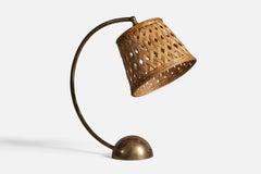 Pitt Müller, Table Lamp, Brass, Rattan, Germany, 1950s