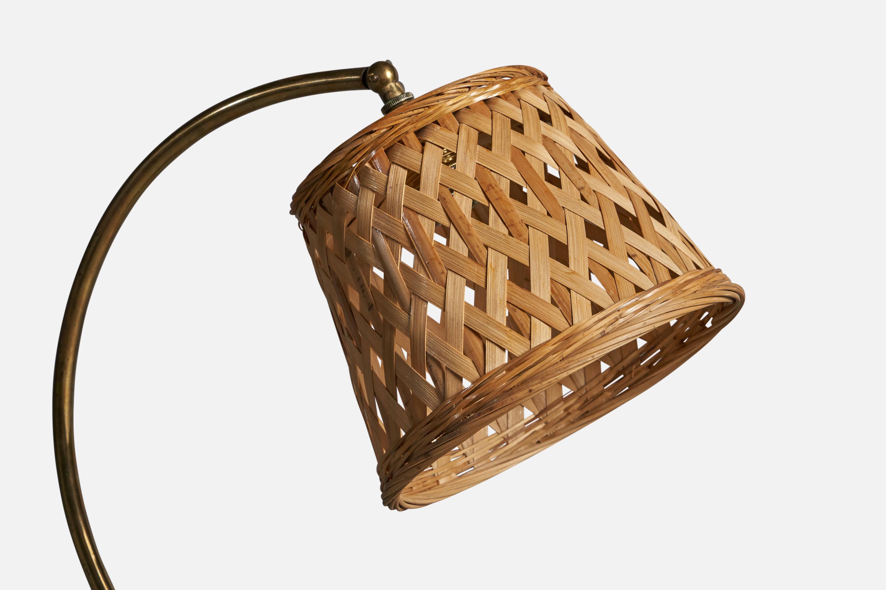 Pitt Müller, Table Lamp, Brass, Rattan, Germany, 1950s In Good Condition For Sale In High Point, NC
