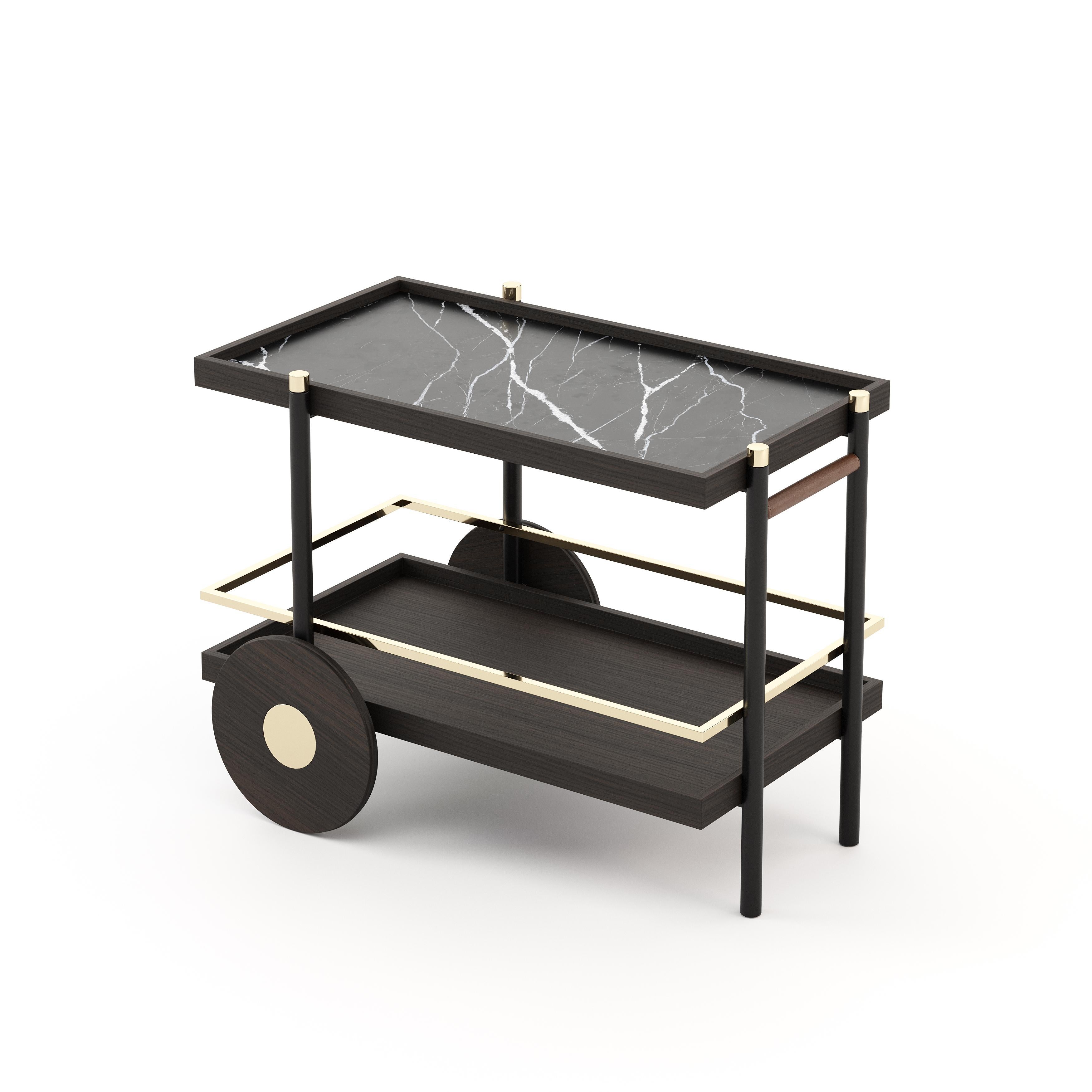Modern 21st-century Contemporary bar cart with marble top, fully customisable For Sale