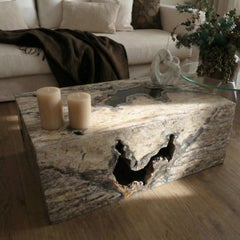 Pitted Silver Travertine Coffee Table - Unfilled Silver Travertine Center Table