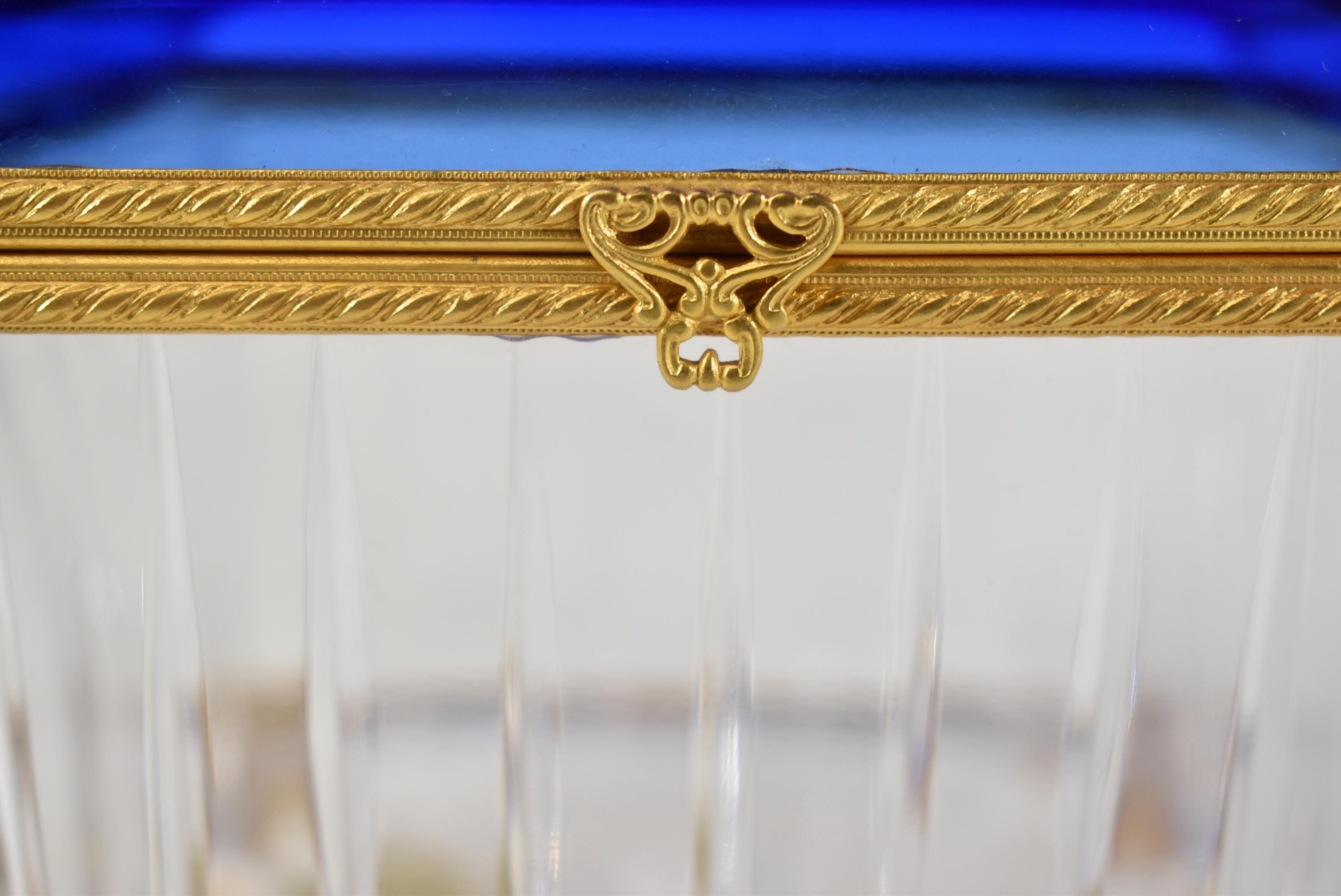Modern Pitti Collection By Baldi Italian Glass Box 24k Gold Dore Cobalt Blue