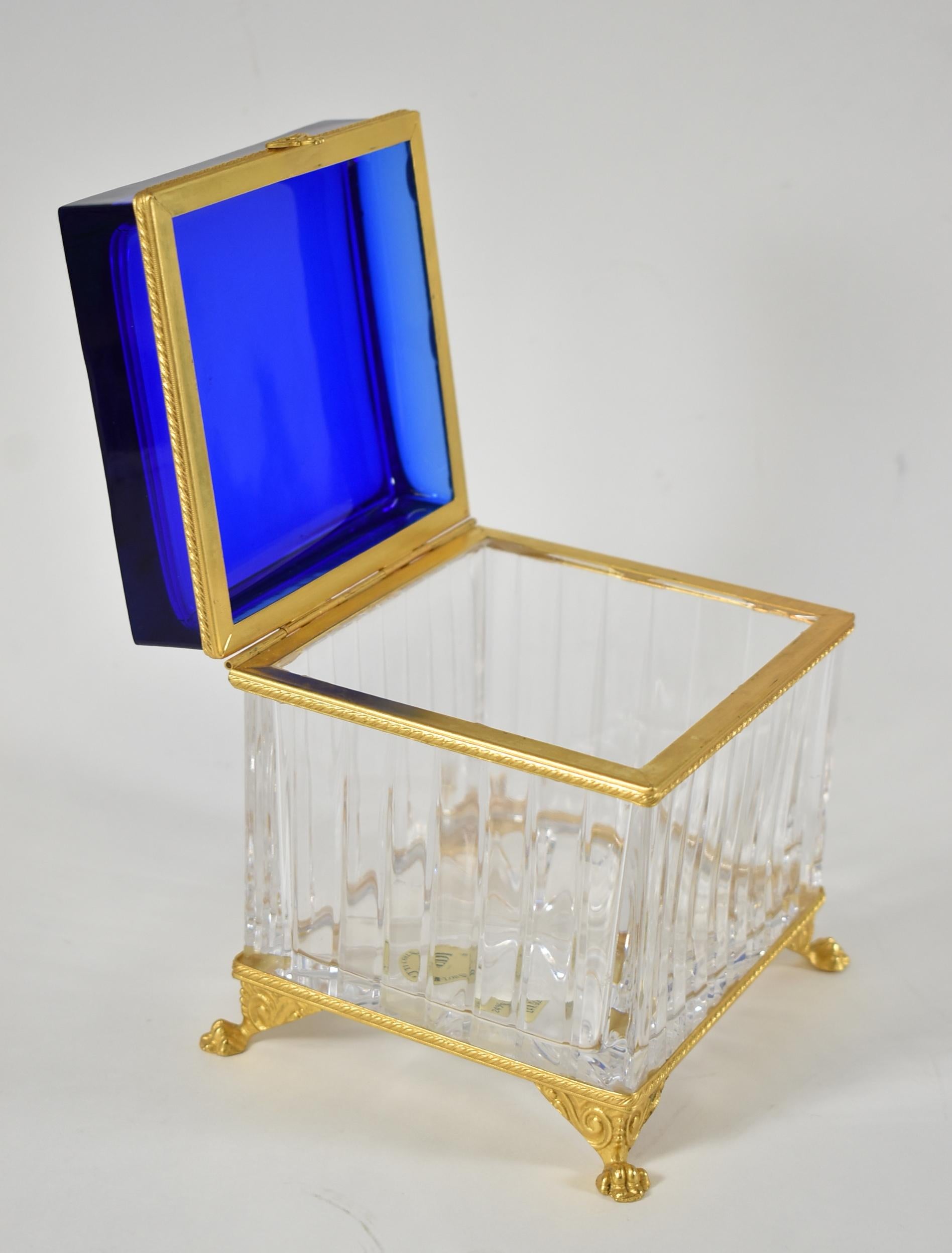 Pitti Collection By Baldi Italian Glass Box 24k Gold Dore Cobalt Blue In Good Condition In Toledo, OH