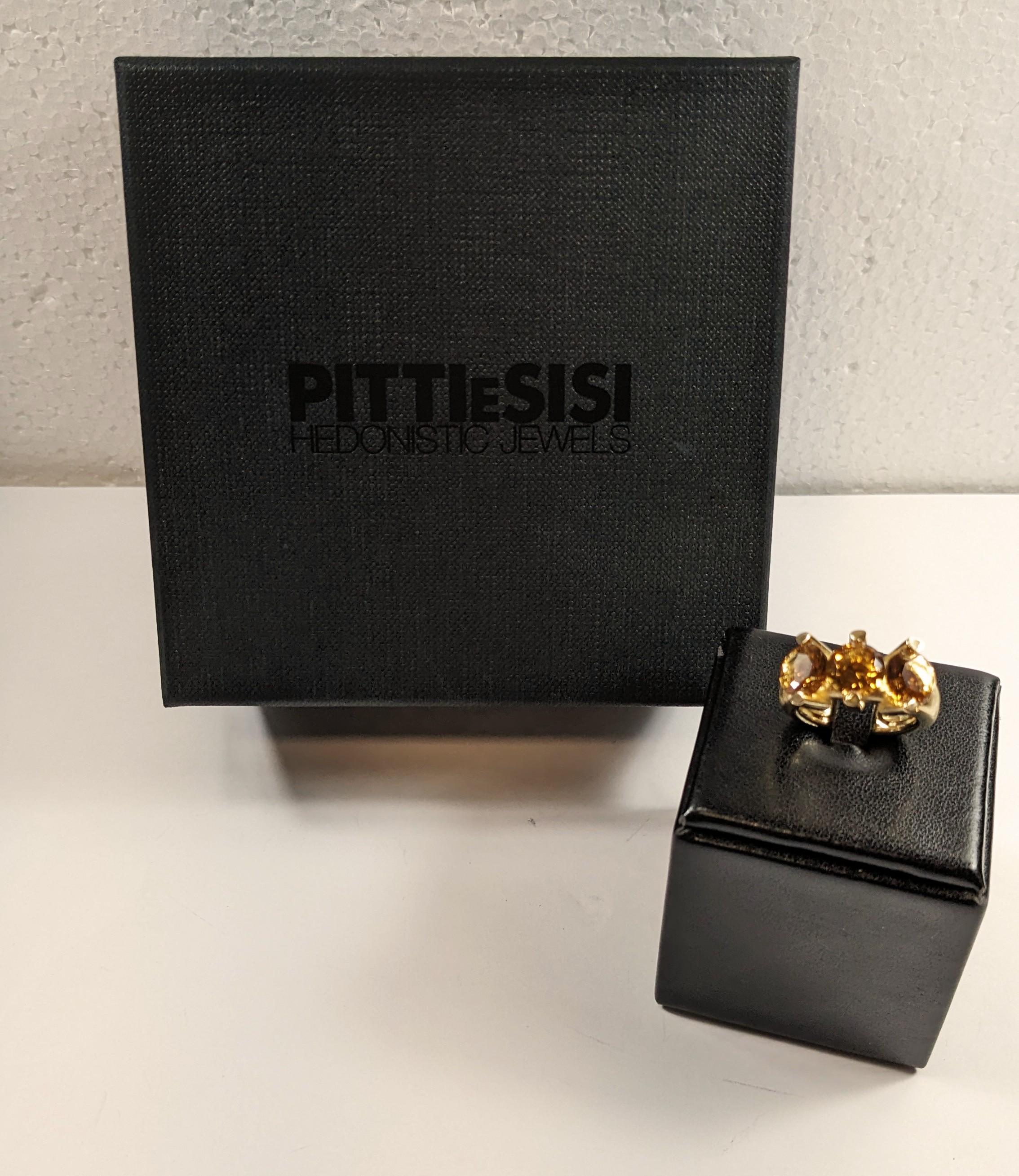 Women's PittieSisi  Silver Ring with three Cognac Quartz Stones  For Sale