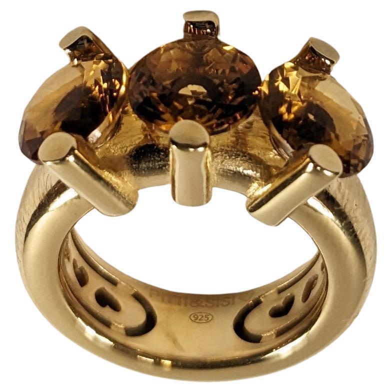 PittieSisi  Silver Ring with three Cognac Quartz Stones  For Sale