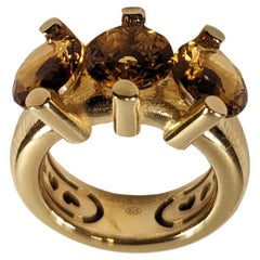 PittieSisi  Bague en argent avec trois pierres de quartz cognac 