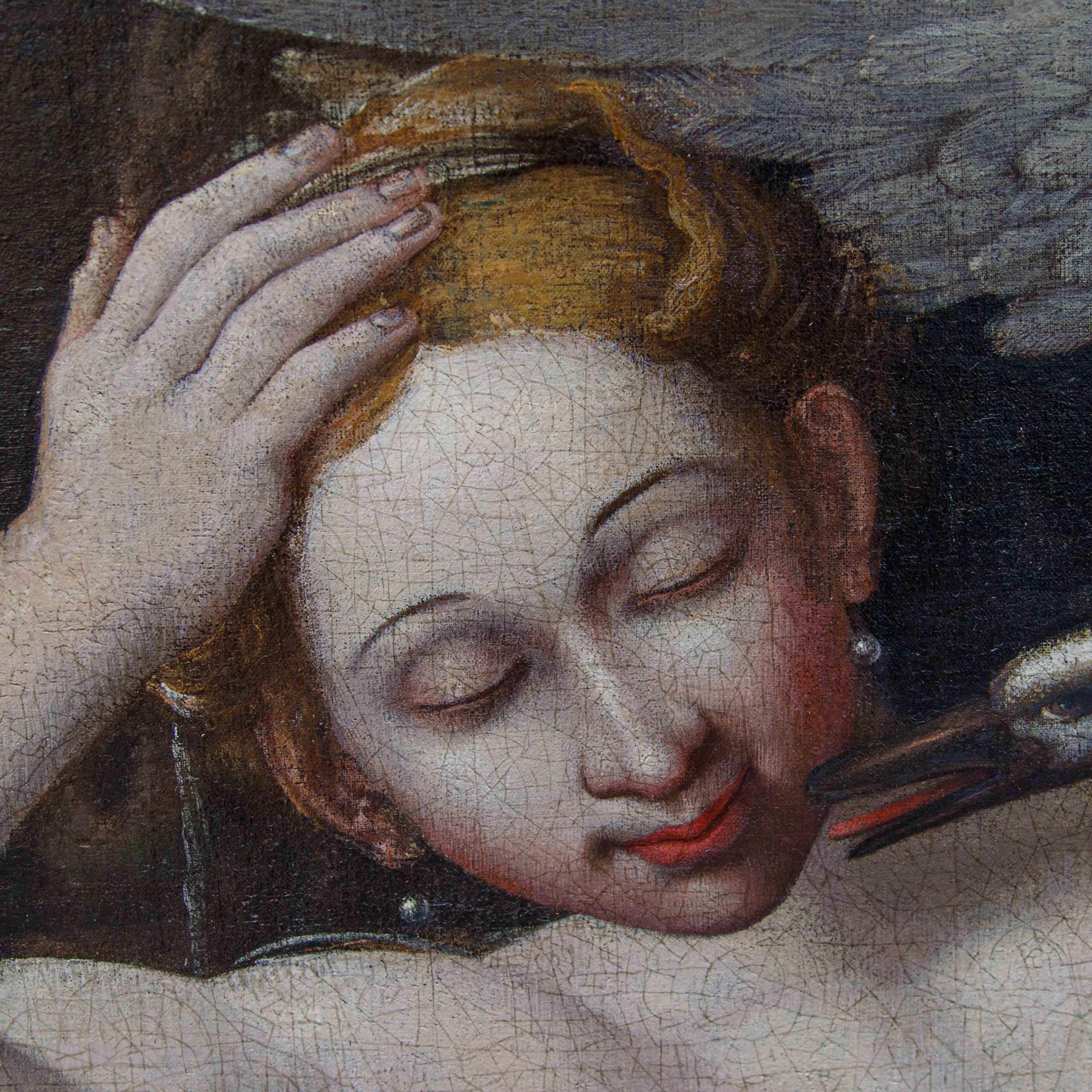 Manieristischer Maler, Leda und der Schwan, Öl auf Leinwand, 16. Jahrhundert im Angebot 5