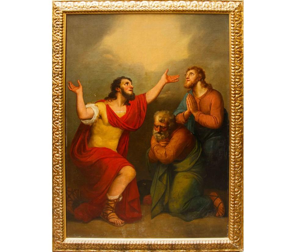 Pittore neoclassico, XIX secolo

Cornelio riceve lo Spirito Santo con Pietro a destra

Olio su tela, cm 146 x 104

Con cornice, cm 167 x 123