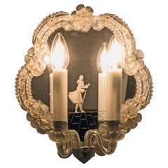 Pittoresque Glass Engraved, Venetian Style Wall Lamp, Original of the Time