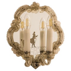 Pittoresque Glass Engraved, Venetian Style Wall Lamp, Original of the Time
