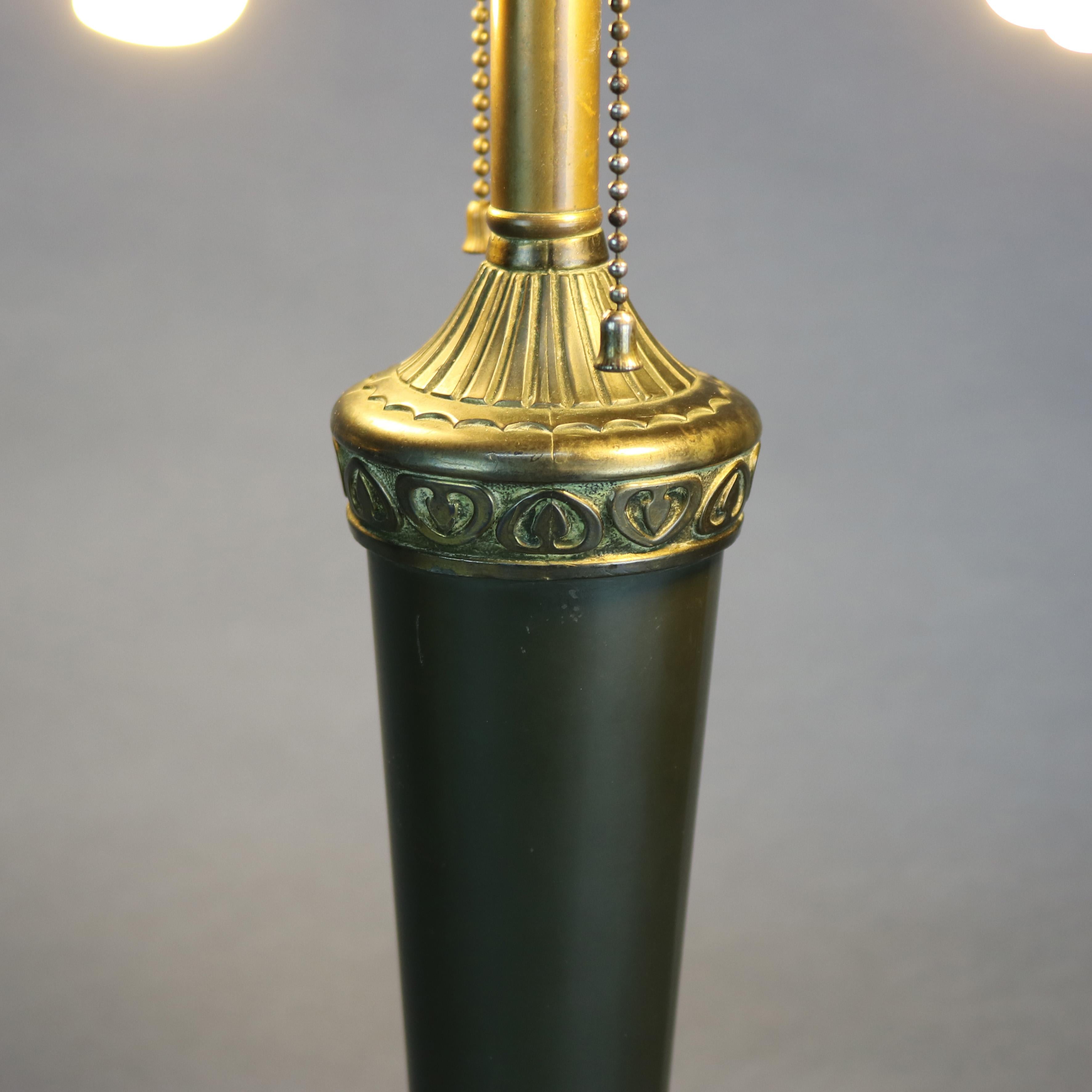 American Pittsburgh Arts & Crafts Obverse Hand-Painted Landscape Shade Table Lamp, c1920