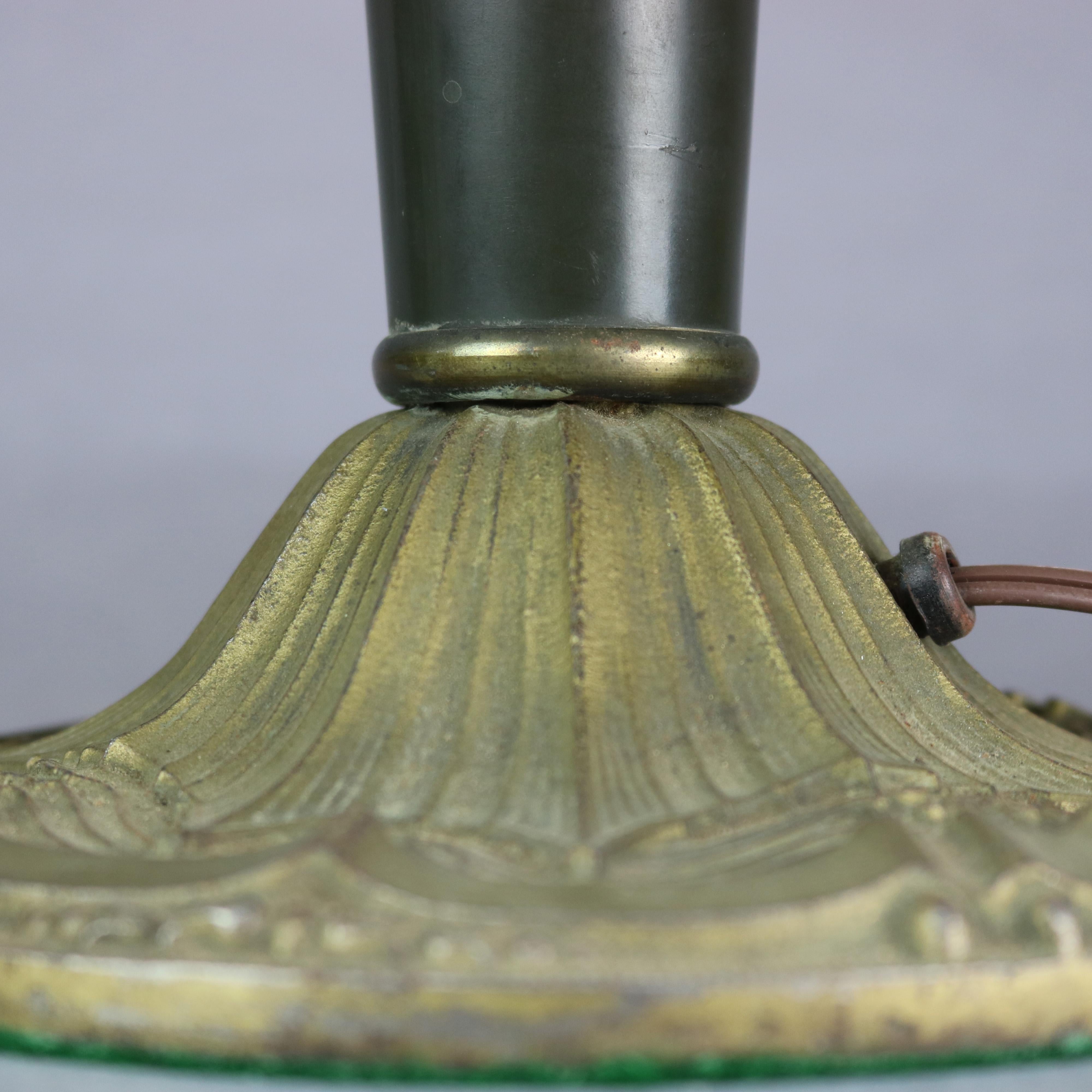 20th Century Pittsburgh Arts & Crafts Obverse Hand-Painted Landscape Shade Table Lamp, c1920