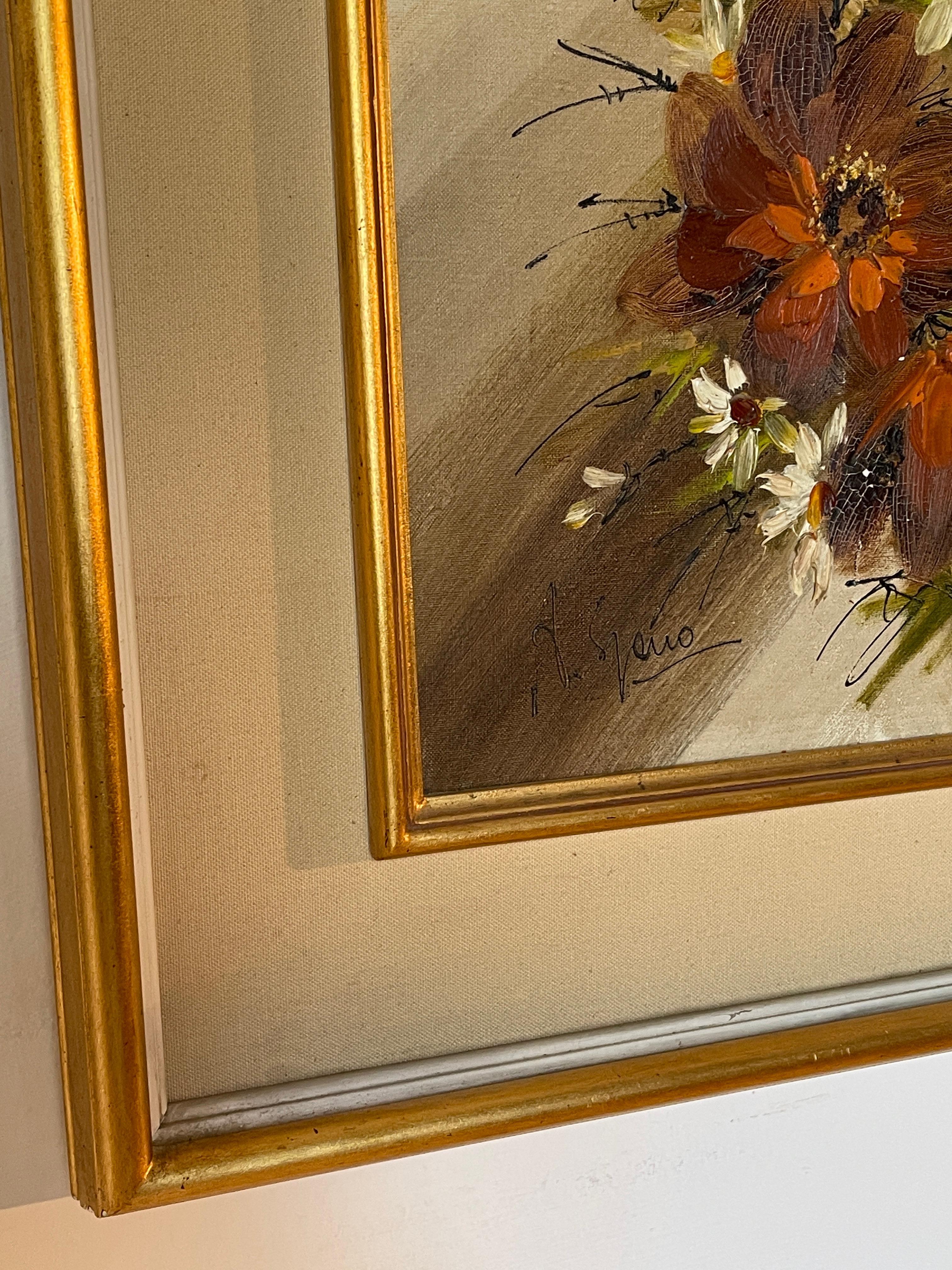 Pittura artistica tempera vintage fiori anni '70 (20th Century) im Angebot