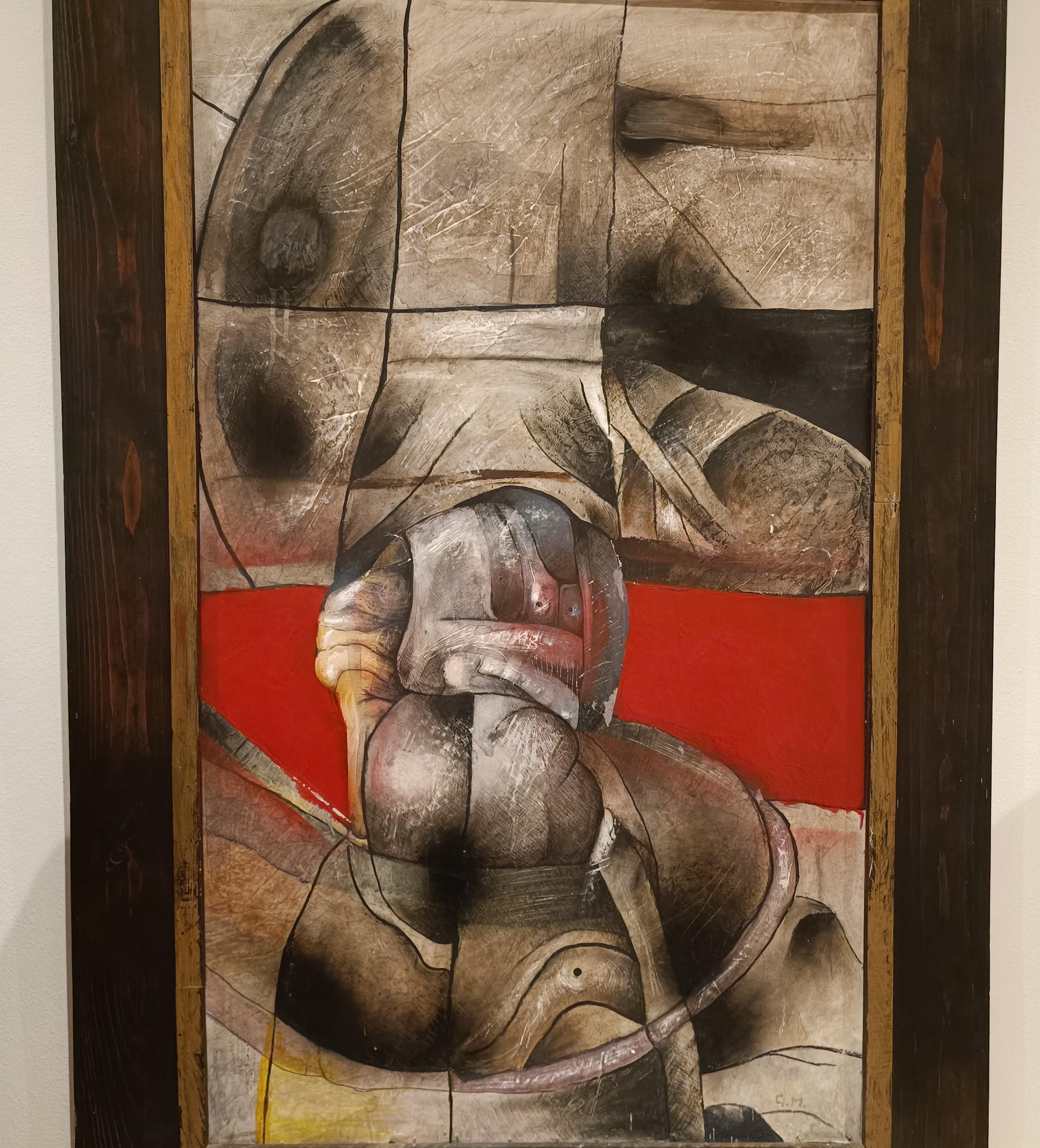 Pintura brutalista años 50 técnica mixta sobre cartón en venta 4