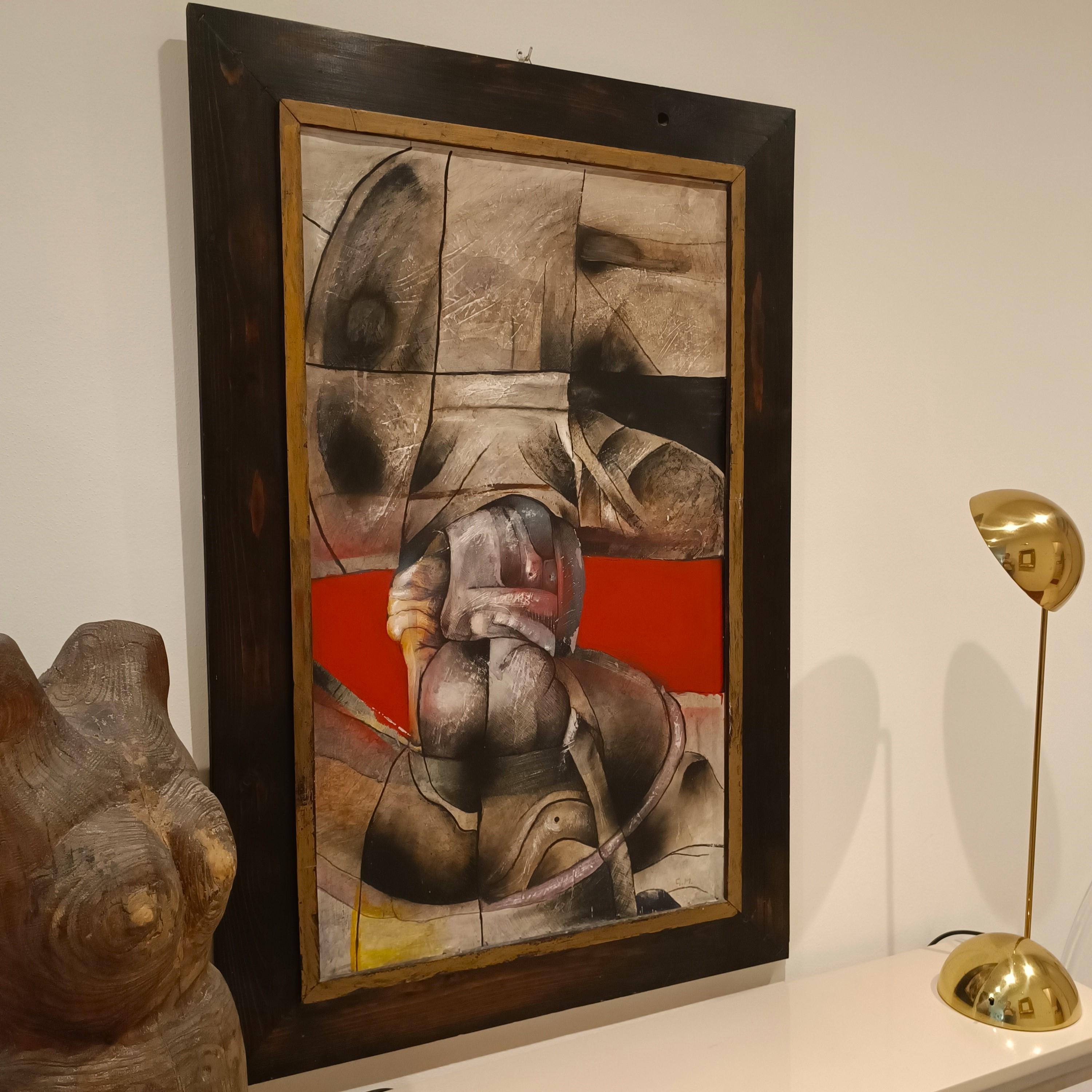 Pintura brutalista años 50 técnica mixta sobre cartón en venta 5
