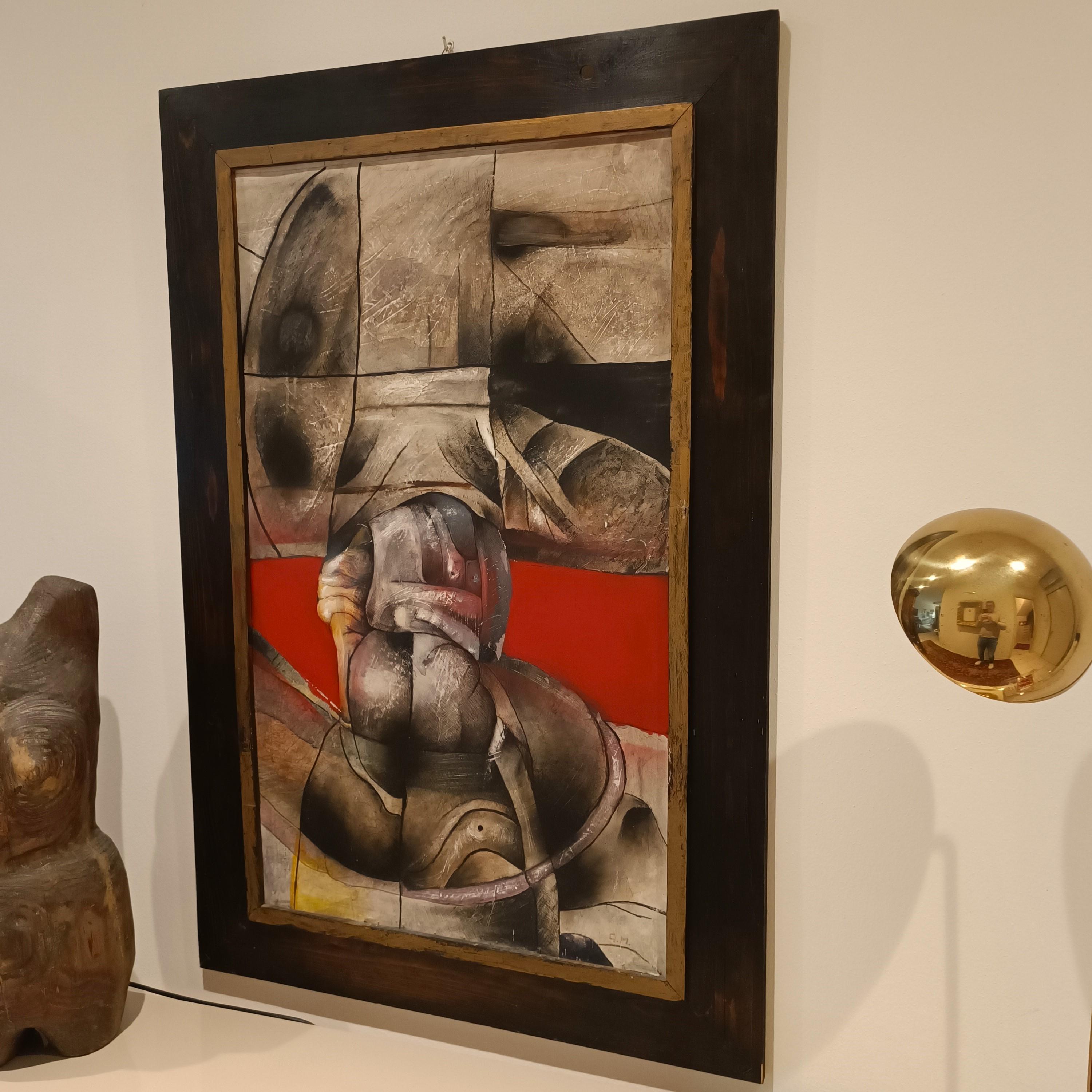 Pintura brutalista años 50 técnica mixta sobre cartón en venta 6