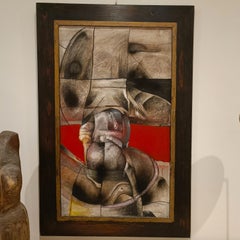 Brutalist painting 1950s mixed media on cardboard