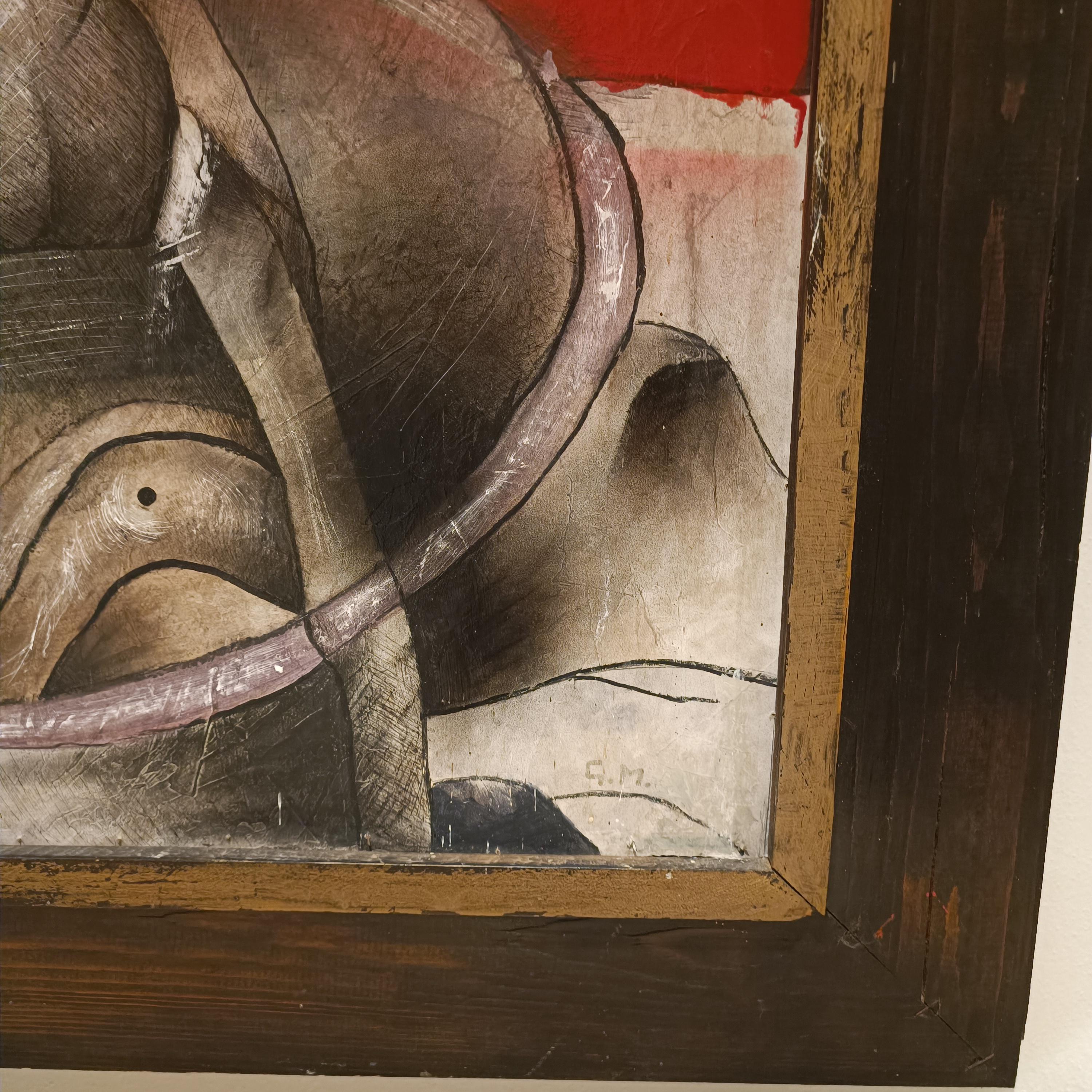 Pintura brutalista años 50 técnica mixta sobre cartón Brutalista en venta