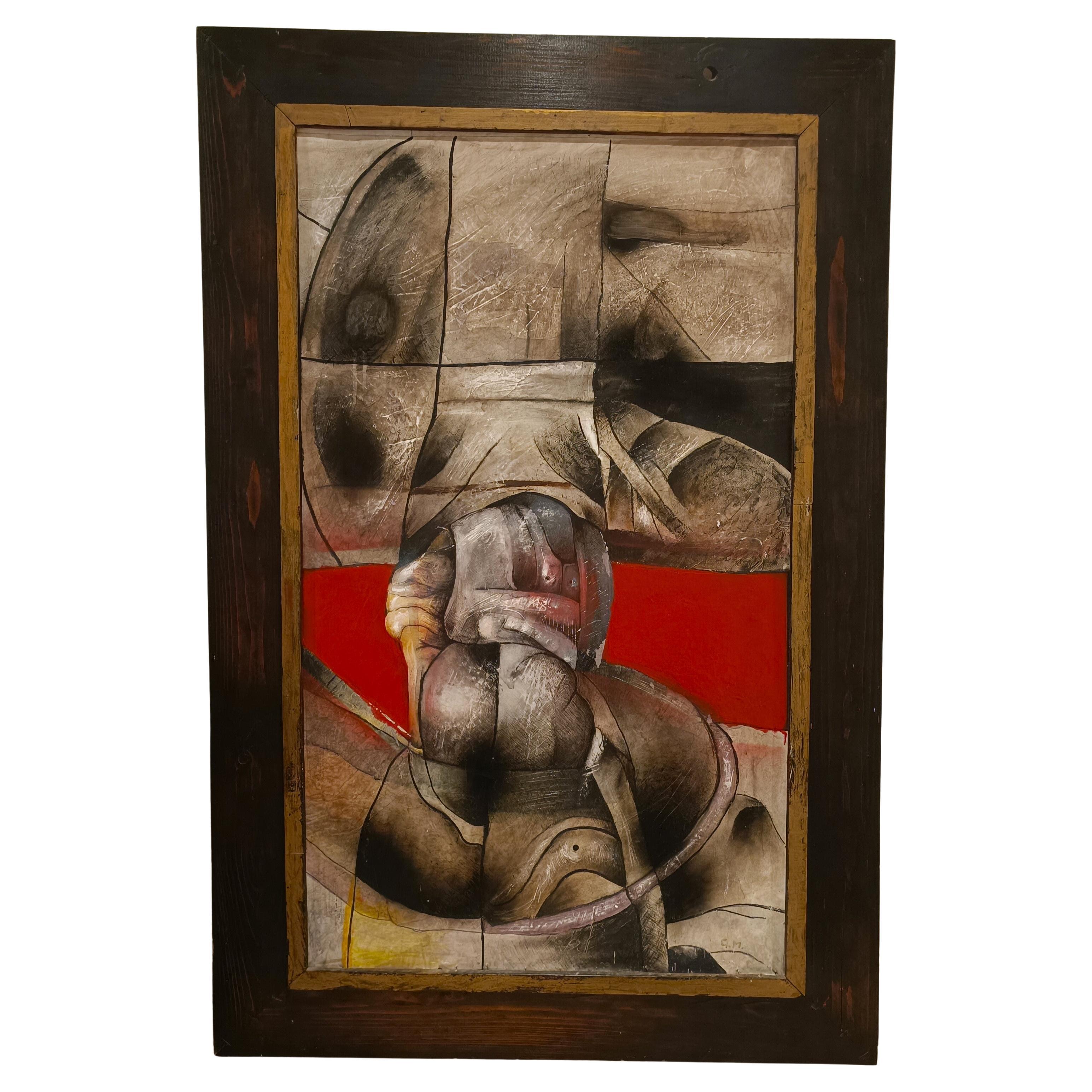 Peinture brutaliste des années 1950, techniques mixtes sur carton