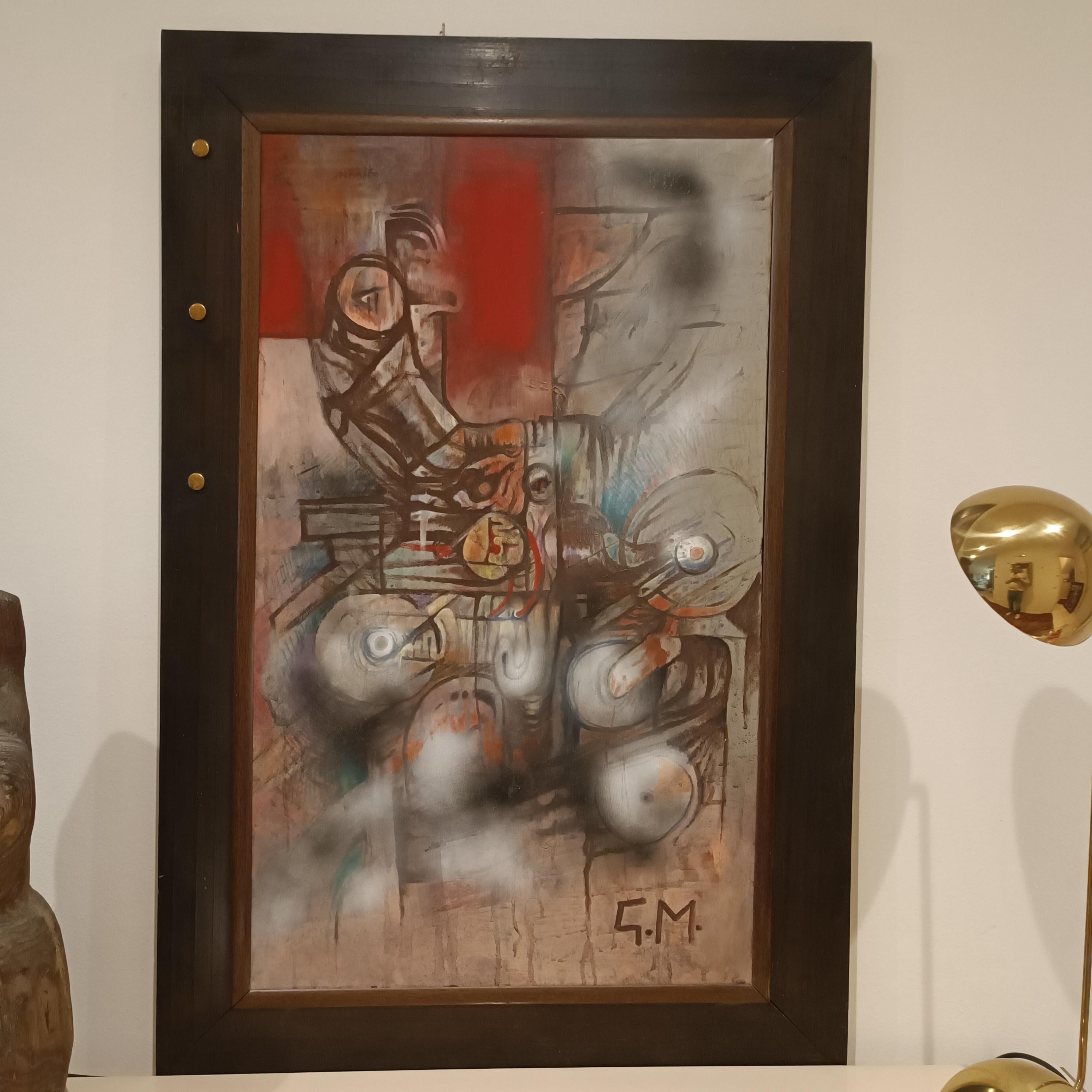 A masterpiece of modern furniture

This extraordinary 1960s/70s Brutalist painting, made with mixed media on canvas, represents an authentic expression of strength and dynamism. The Brutalist movement, known for its bold forms and raw sincerity of