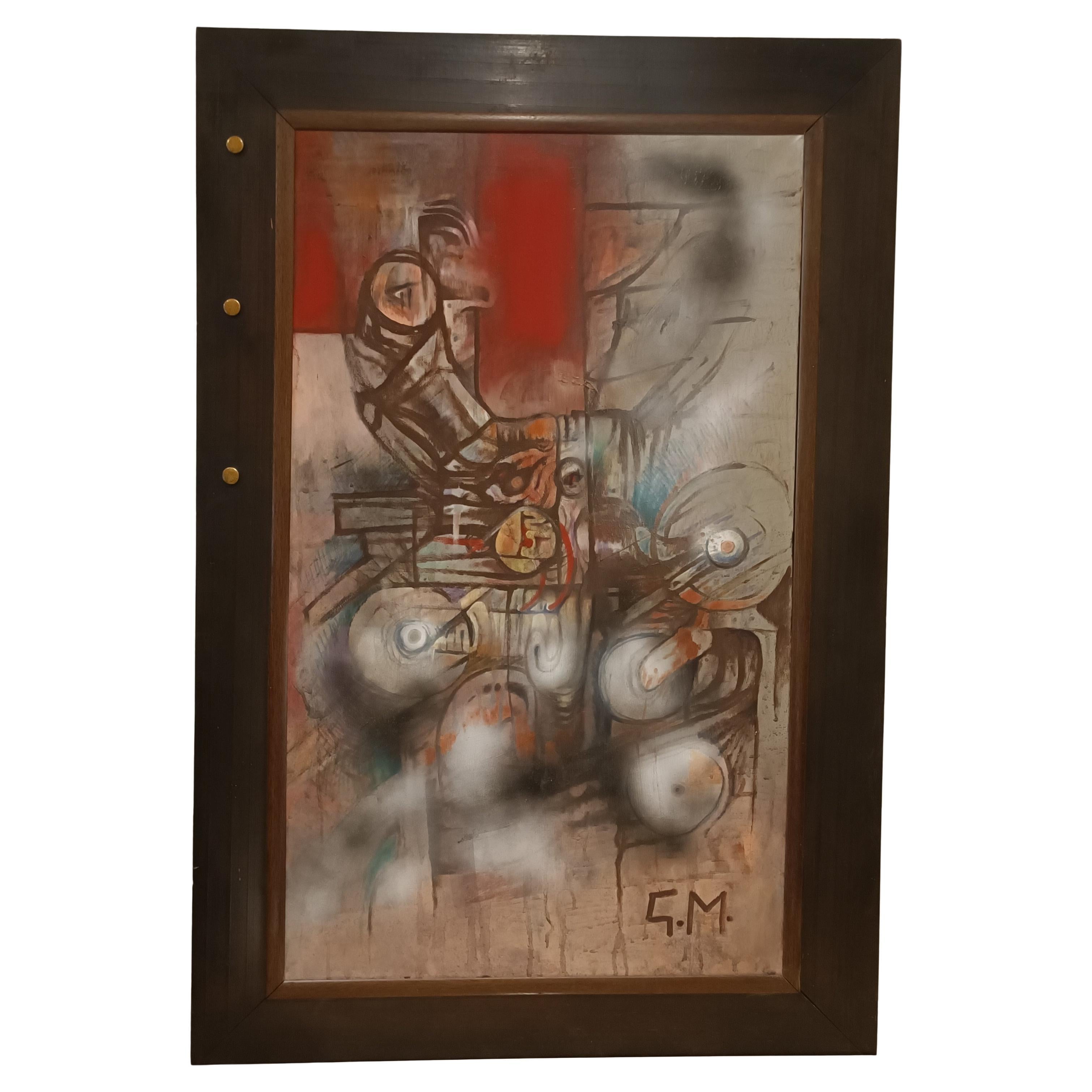 Peinture brutaliste 60s/70s :Huile sur toile