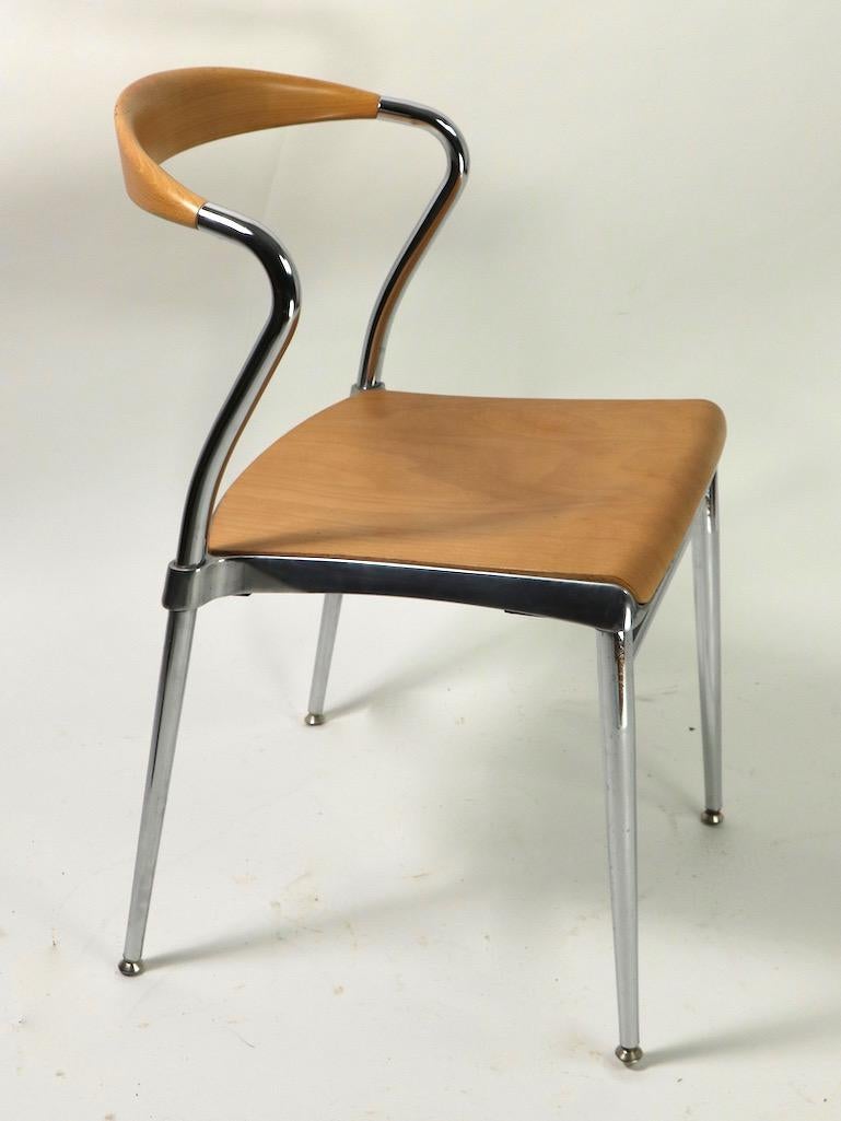 Stylish Italian design circa 1990s, Piuma chair by Luigi Origlia, constructed of birch and chrome. This example is in very fine, original clean and ready to use condition.