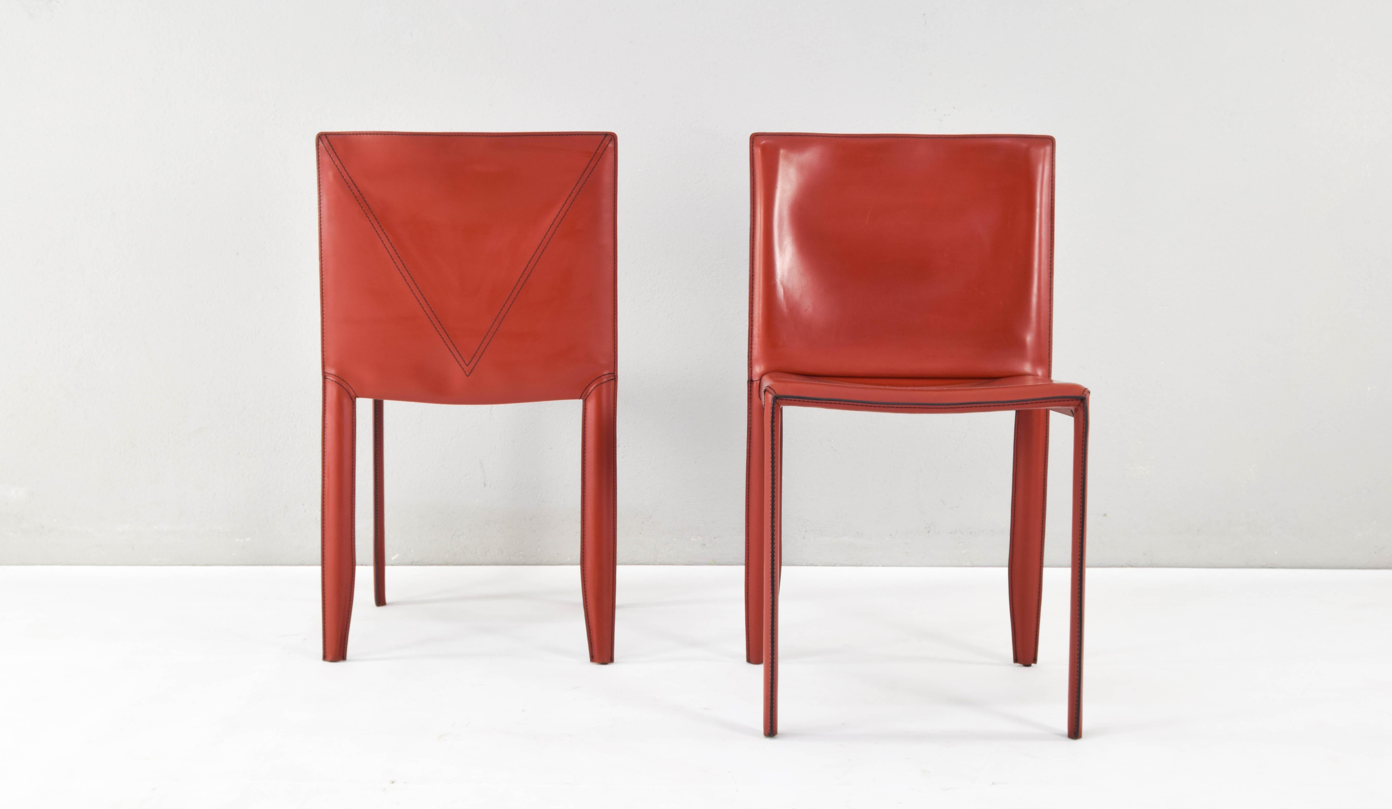 Late 20th Century Piuma Italian Modern Leather Chairs Set of Two by Studio Kronos for Cattelan 90s