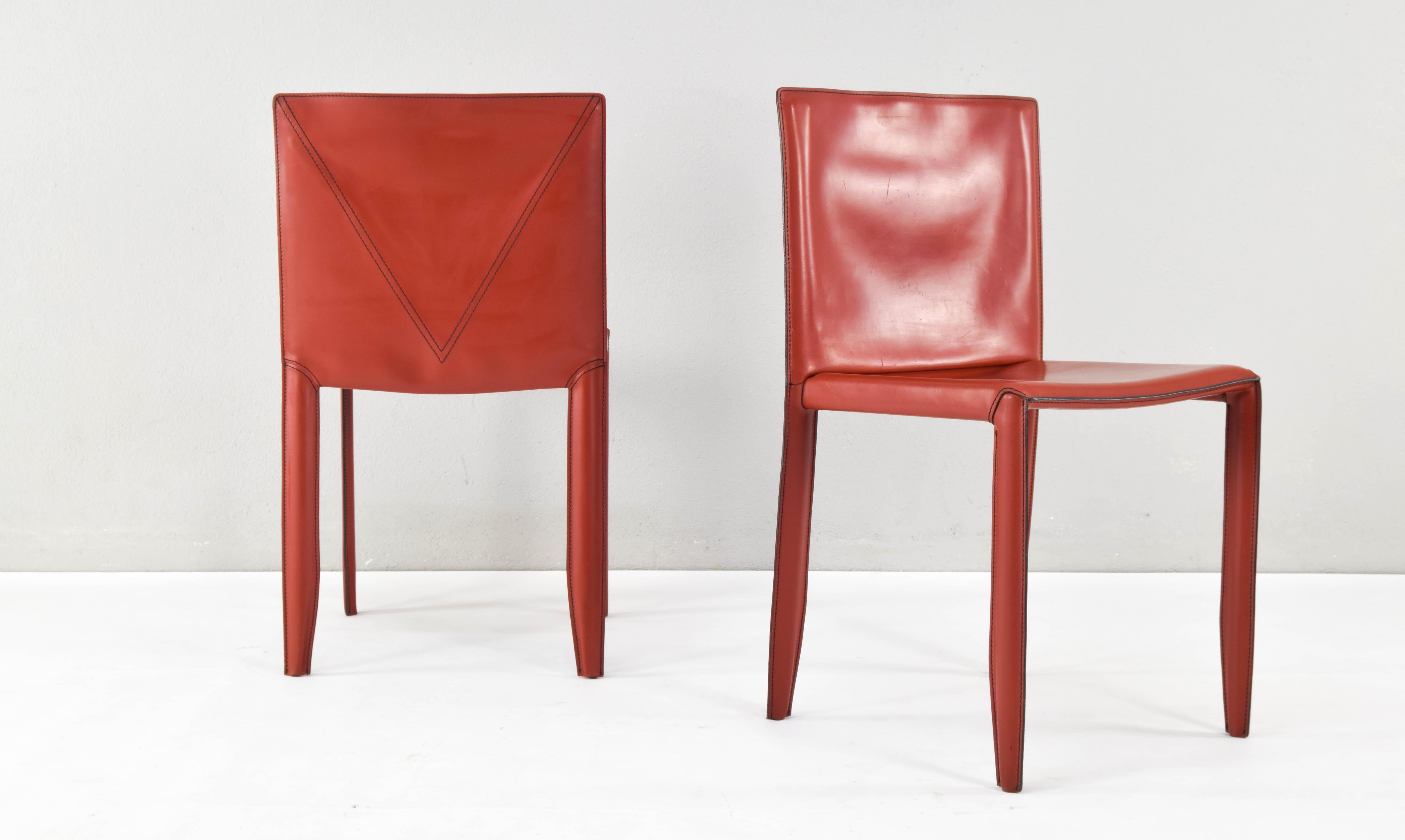Piuma Italian Modern Leather Chairs Set of Two by Studio Kronos for Cattelan 90s 1
