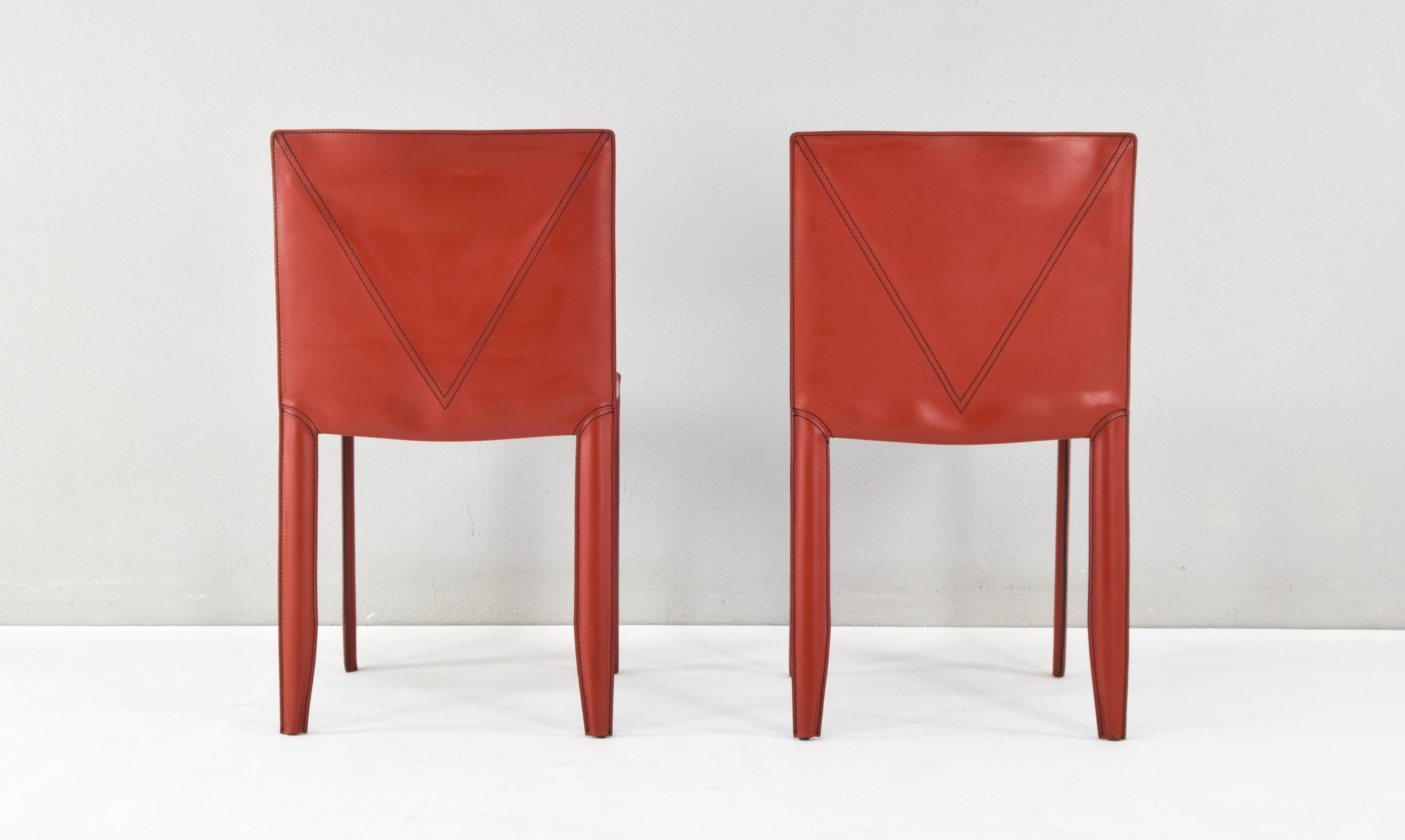 Piuma Italian Modern Leather Chairs Set of Two by Studio Kronos for Cattelan 90s 2