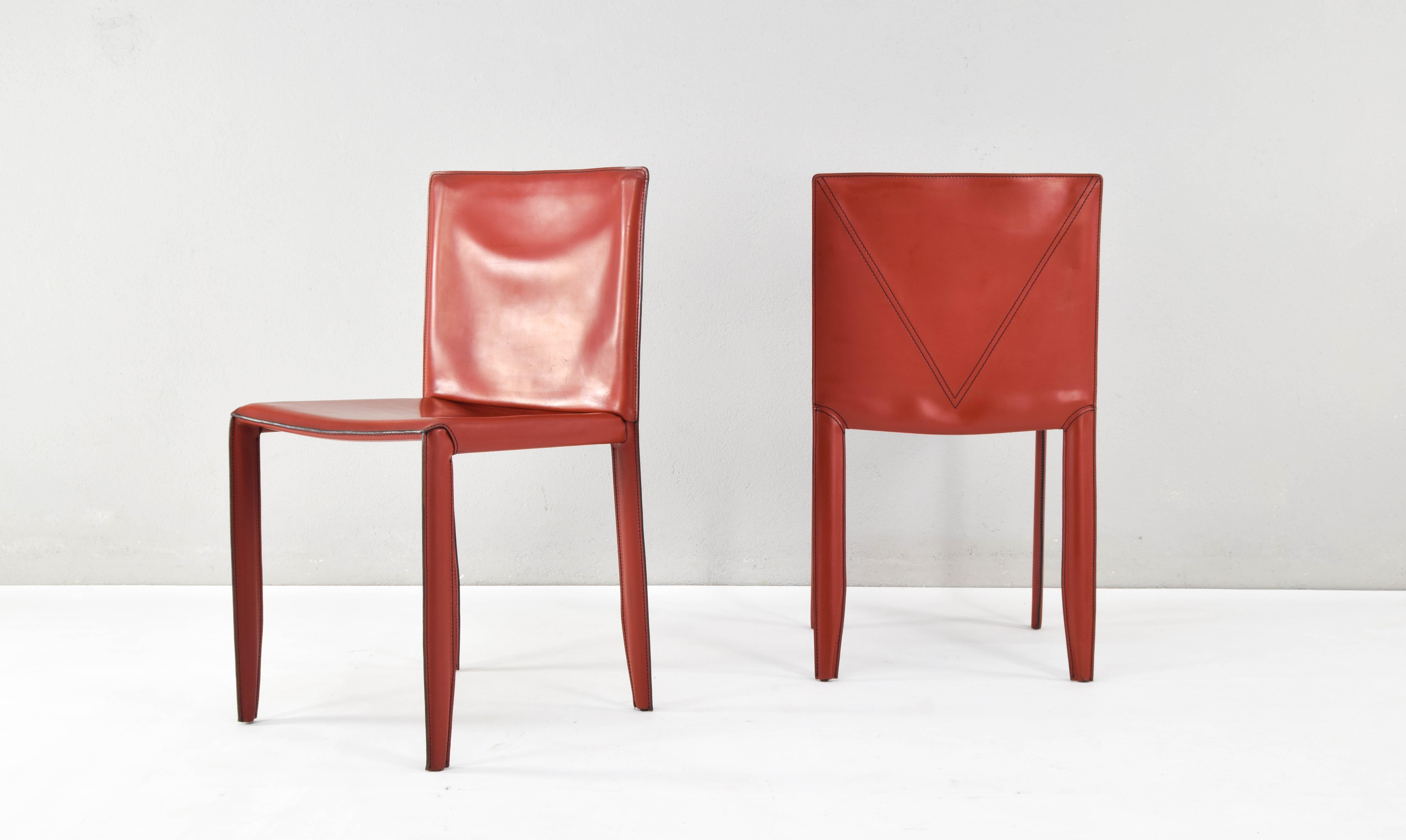 Piuma Italian Modern Leather Chairs Set of Two by Studio Kronos for Cattelan 90s 3