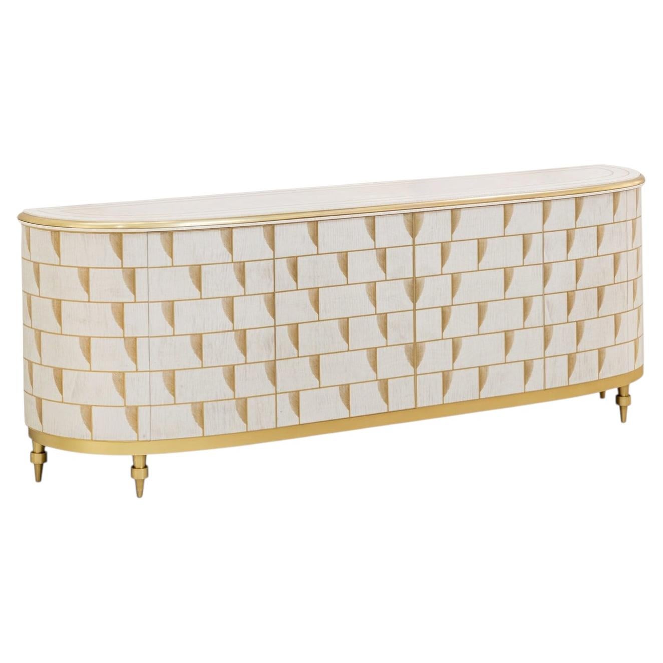 Piuma White and Gold with Brass Legs Sideboard For Sale