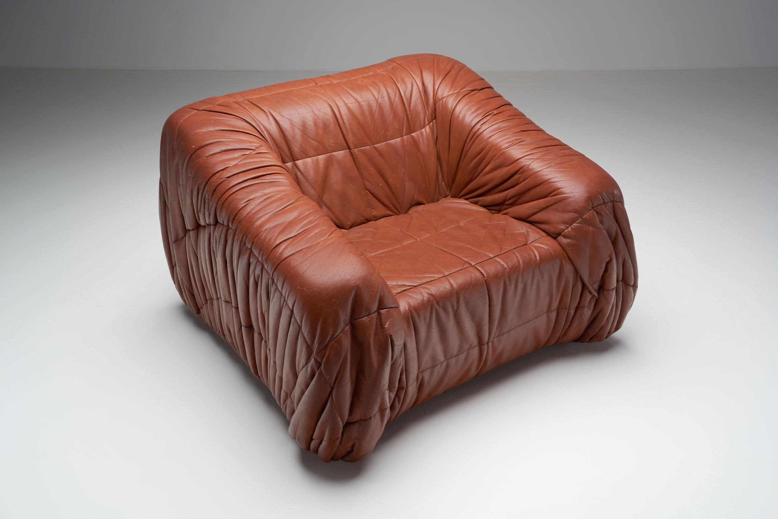 Leather “Piumino” Club Chair by De Pas, D’urbino & Lomazzi for Dell’Oca, Italy 1970s For Sale