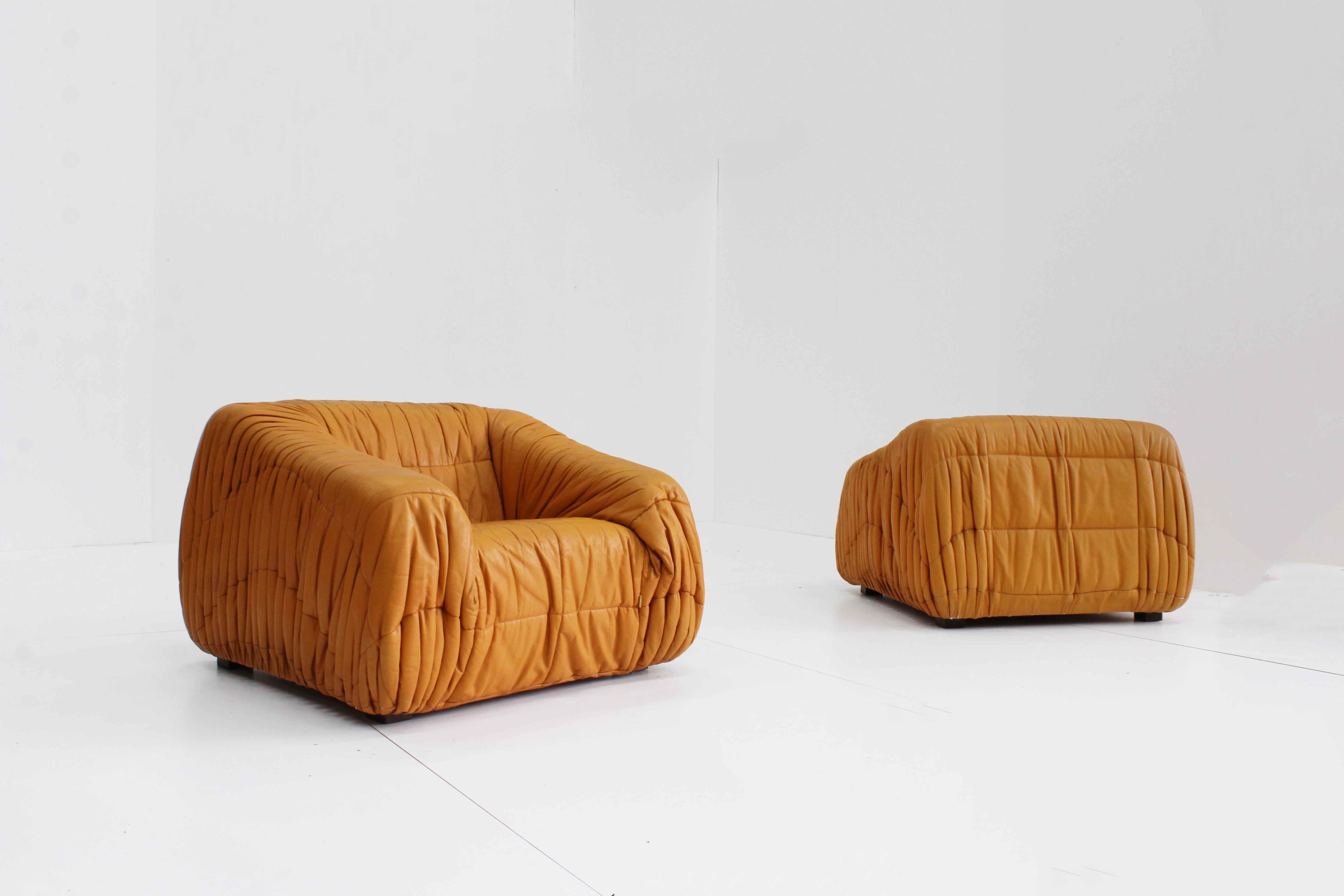 Piumino cognac sofa and armchairs set by De Pas, D’urbino & Lomazzi for Dell’Oca 3