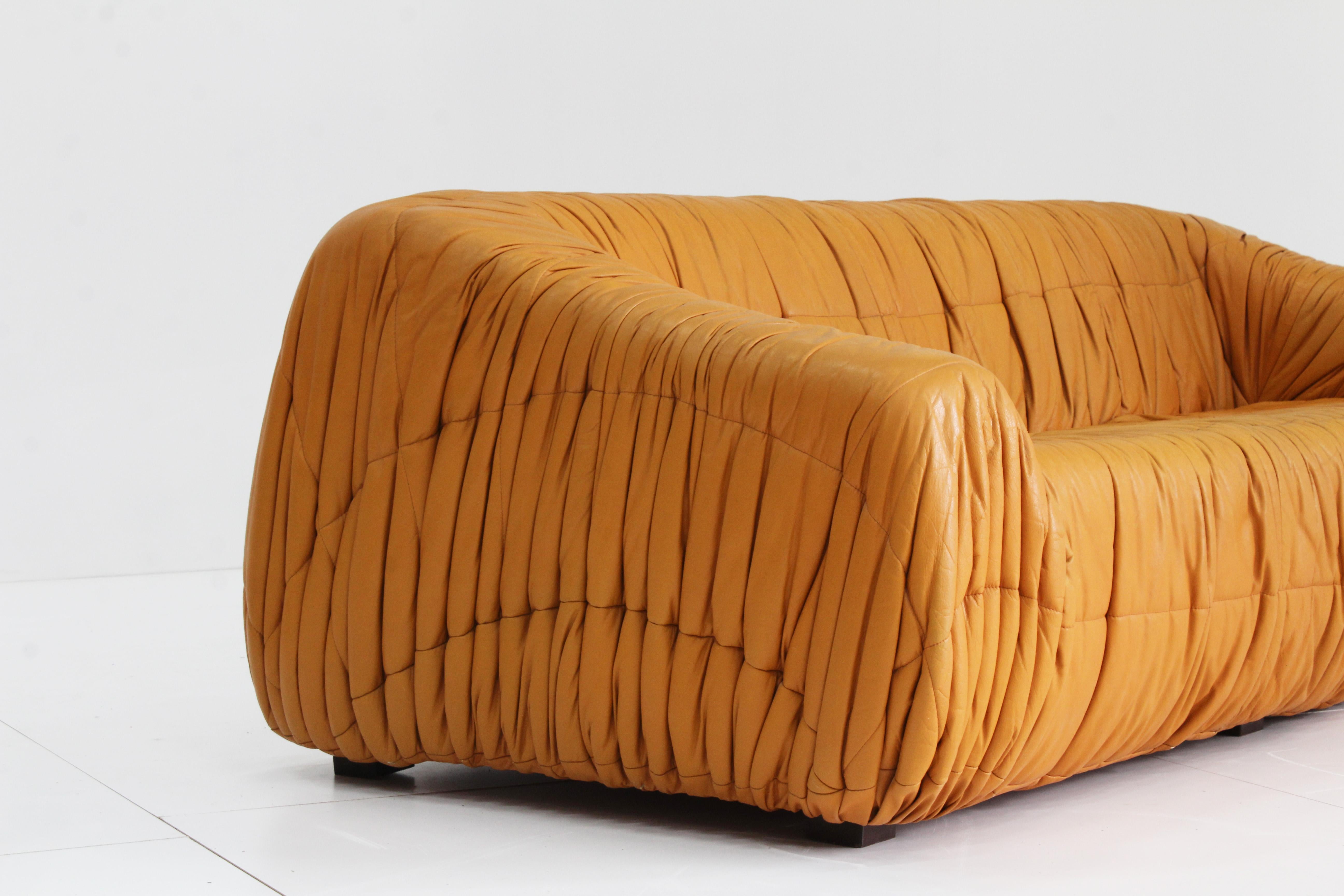 Piumino cognac sofa and armchairs set by De Pas, D’urbino & Lomazzi for Dell’Oca 7