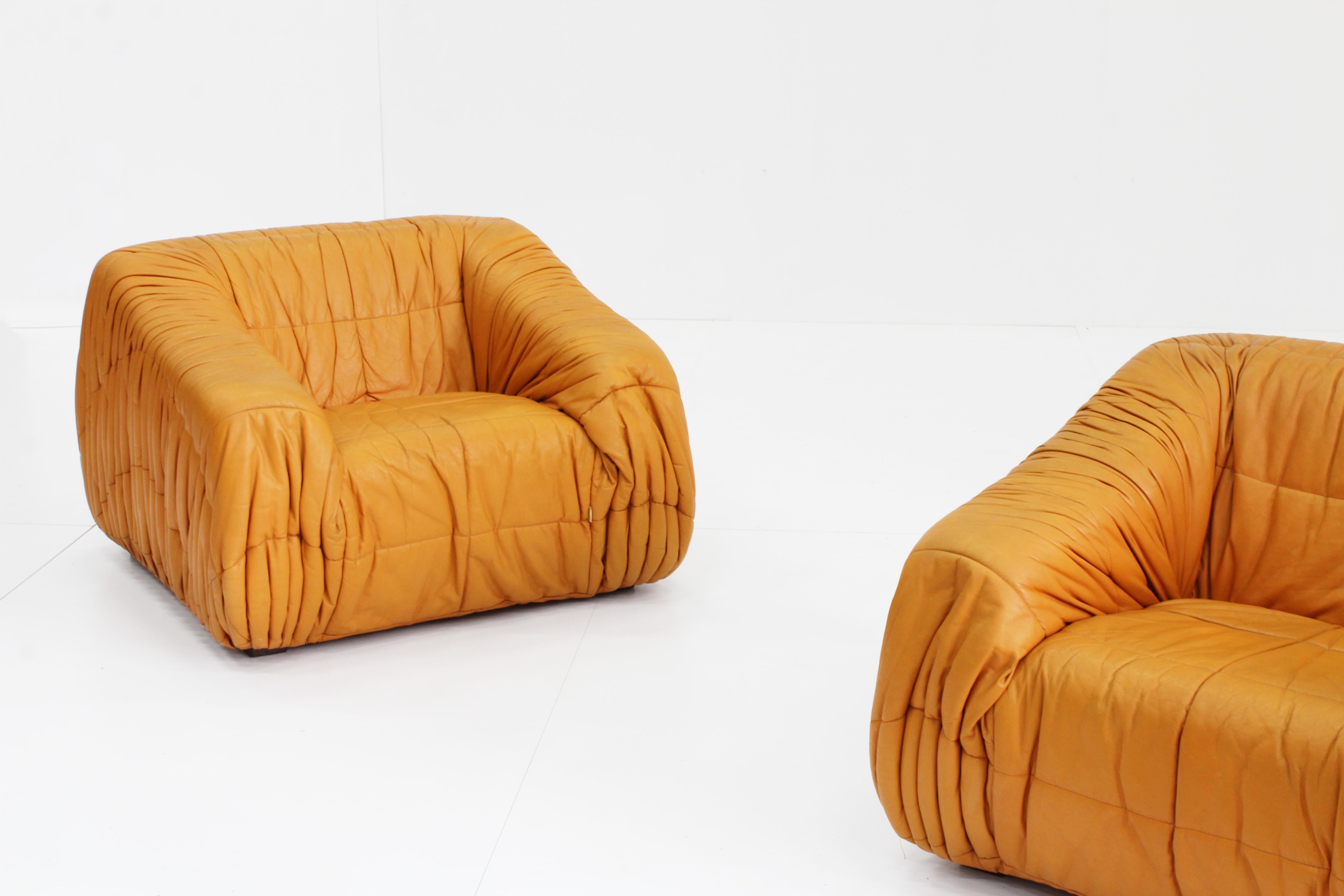 Piumino cognac sofa and armchairs set by De Pas, D’urbino & Lomazzi for Dell’Oca 12