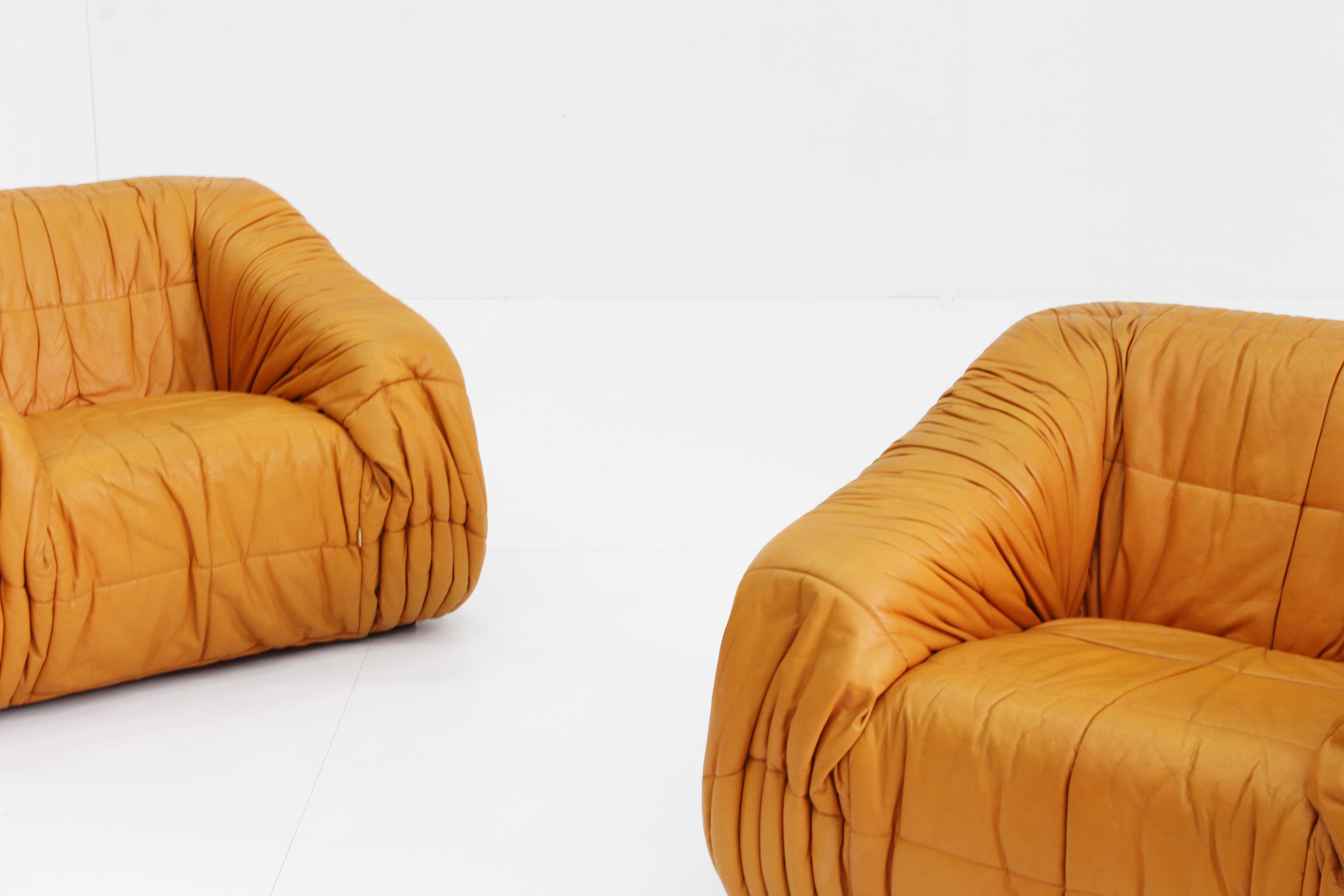 Piumino cognac sofa and armchairs set by De Pas, D’urbino & Lomazzi for Dell’Oca 13