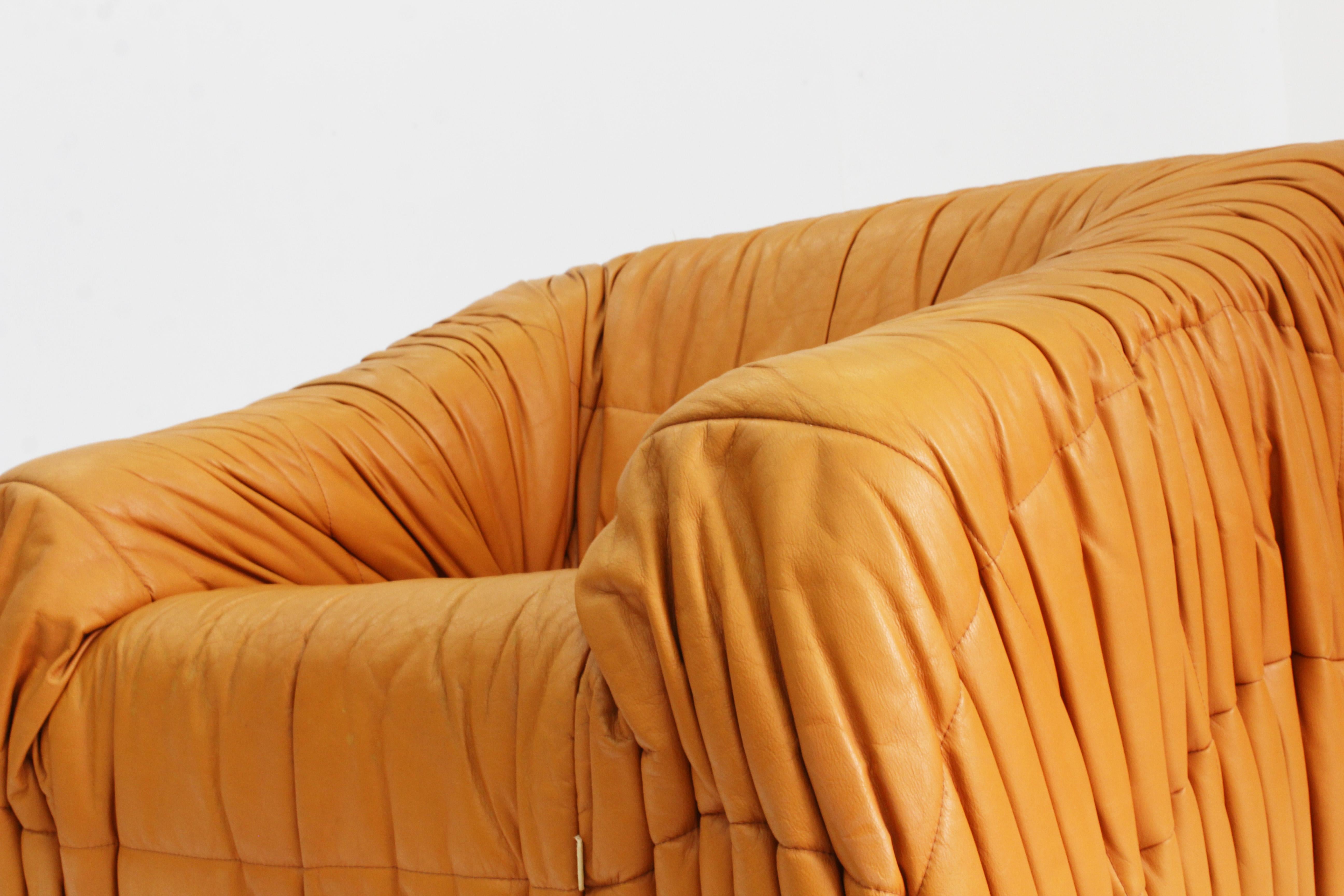 Faux Leather Piumino cognac sofa and armchairs set by De Pas, D’urbino & Lomazzi for Dell’Oca