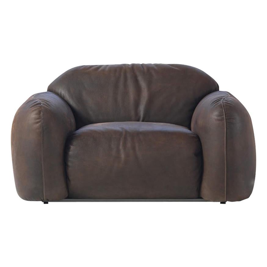 Piumotto Armchair in Dark Brown Leather by Busnelli For Sale