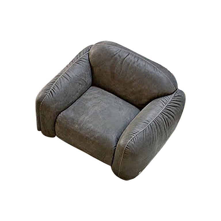 Piumotto Armchair in Grey Leather by Busnelli For Sale