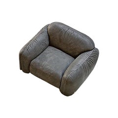 Piumotto Armchair in Grey Leather by Busnelli