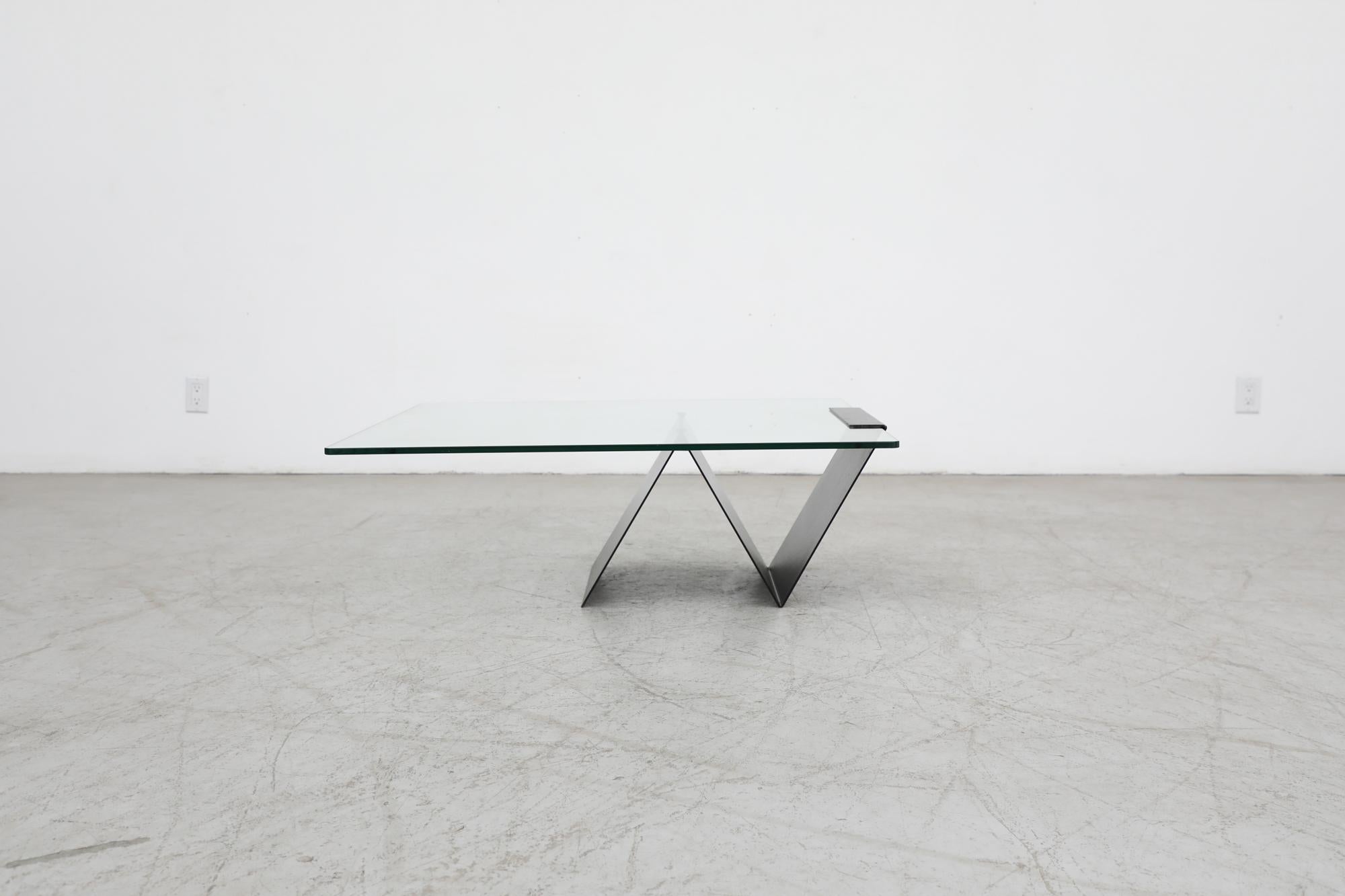 Mid-Century Modern Piva Style Modernist Midcentury Zig Zag Metal and Glass Coffee Table