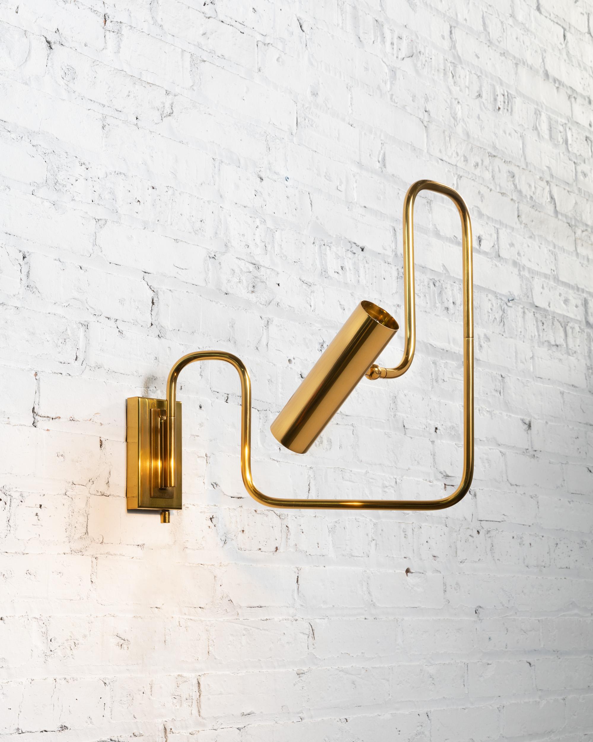 American Pivot Single Wall Sconce with Articulating Arms in Brass For Sale