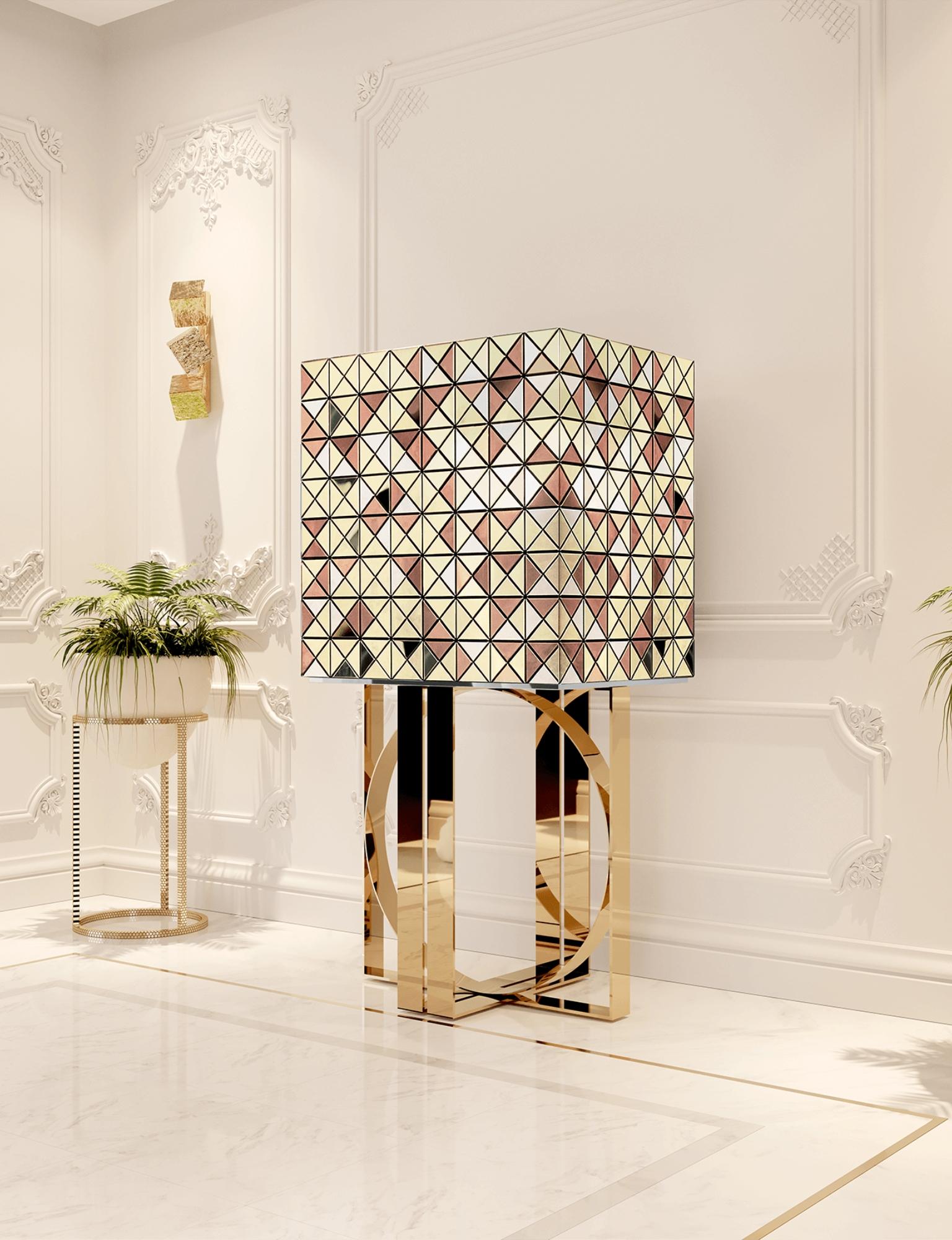 XXI secolo e contemporaneo Armadietto con gambe in oro anodizzato Pixel - Ottone lavorato a mano e lucidato - Boca Do Lobo in vendita