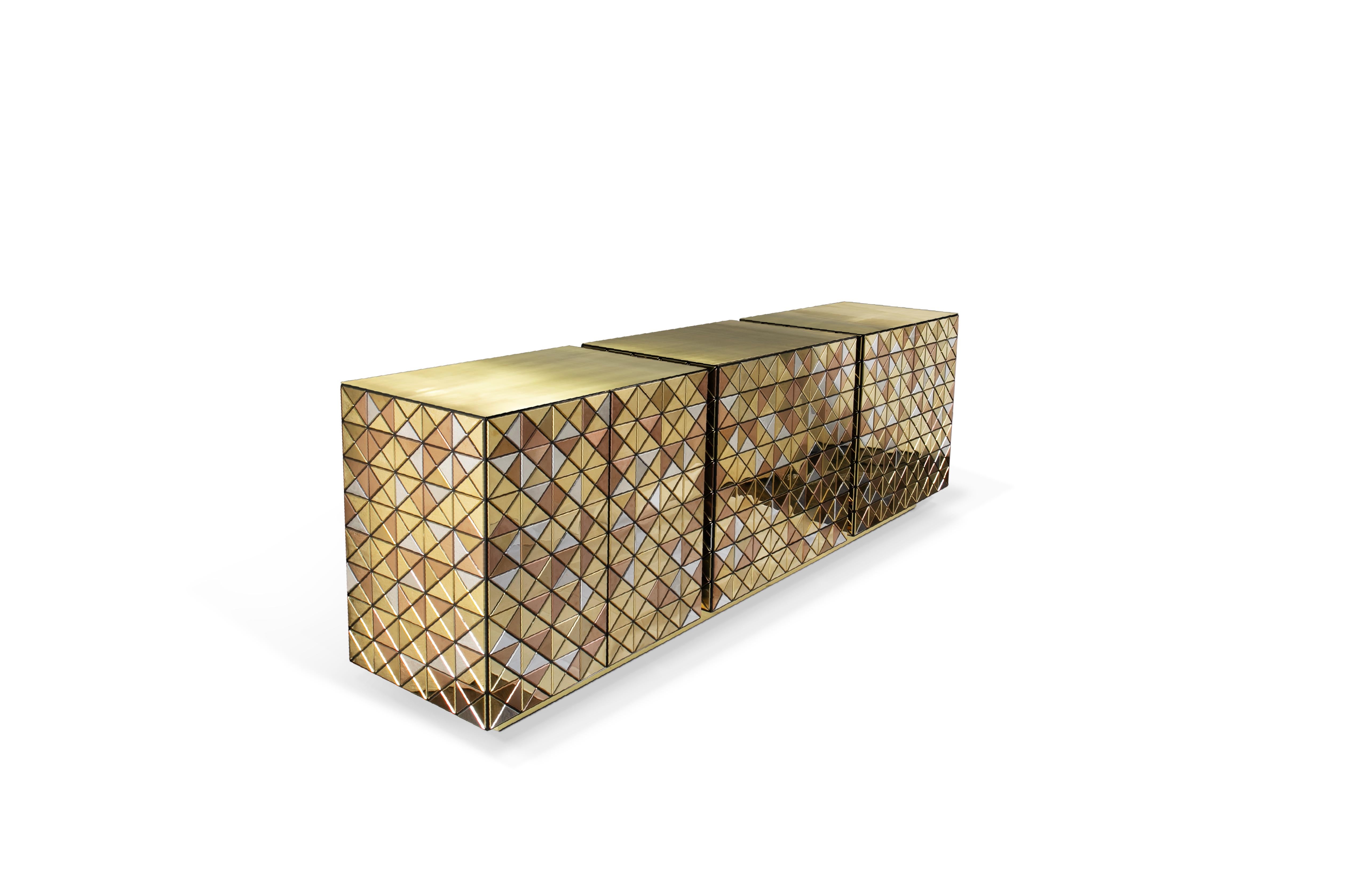Specchio Credenza anodizzata Pixel - Falegnameria artigianale e ottone lucido - Boca Do Lobo in vendita