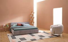 Pixel Box Small Bed in Velvet Upholstery with Base by Sergio Bicego